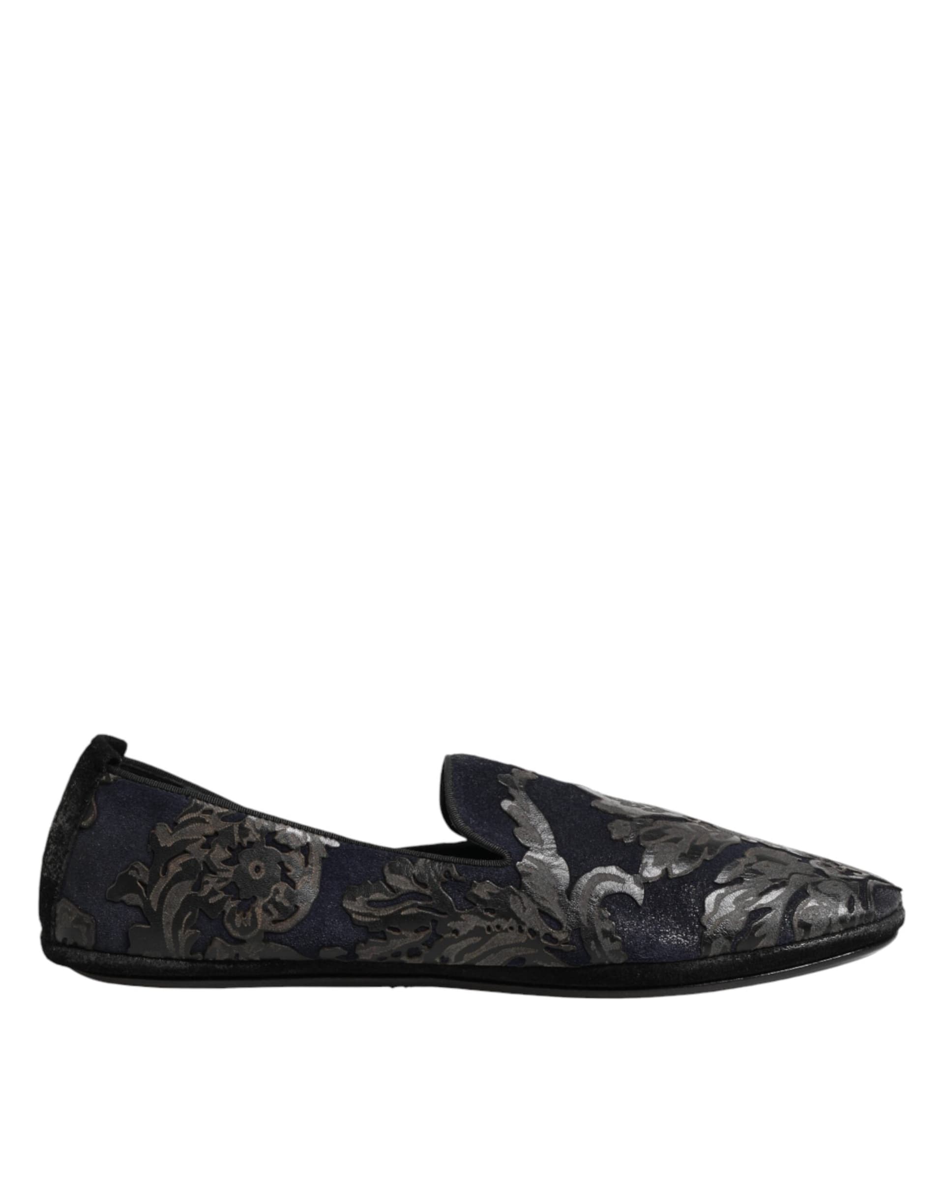 Dolce & Gabbana Black Jacquard Leather Slip On Loafers Shoes - 7