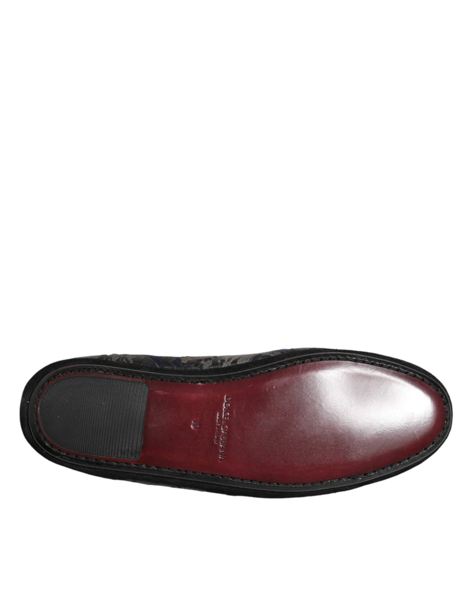Dolce & Gabbana Black Jacquard Leather Slip On Loafers Shoes - 8