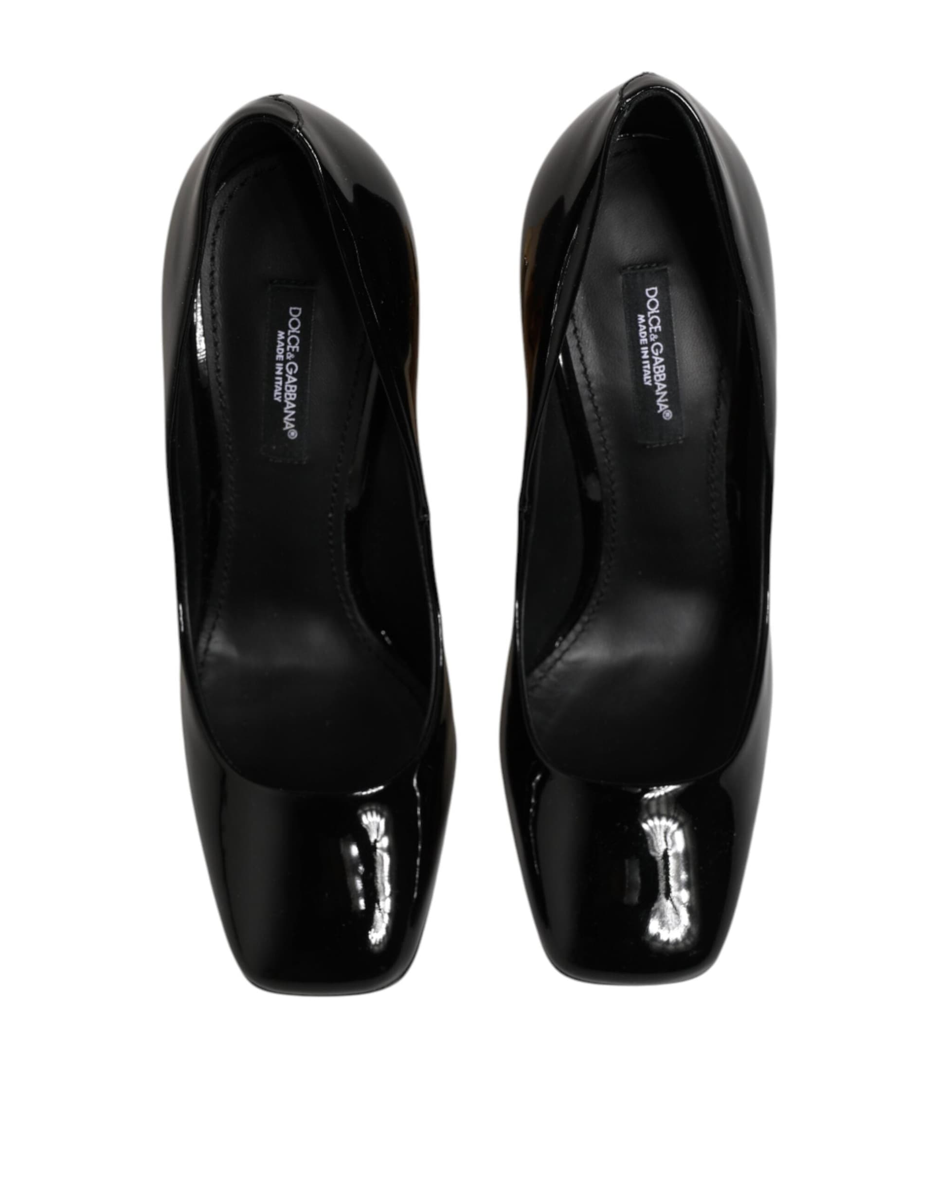 Dolce & Gabbana Black Gold Patent Leather Logo Heels Pumps Shoes - 2