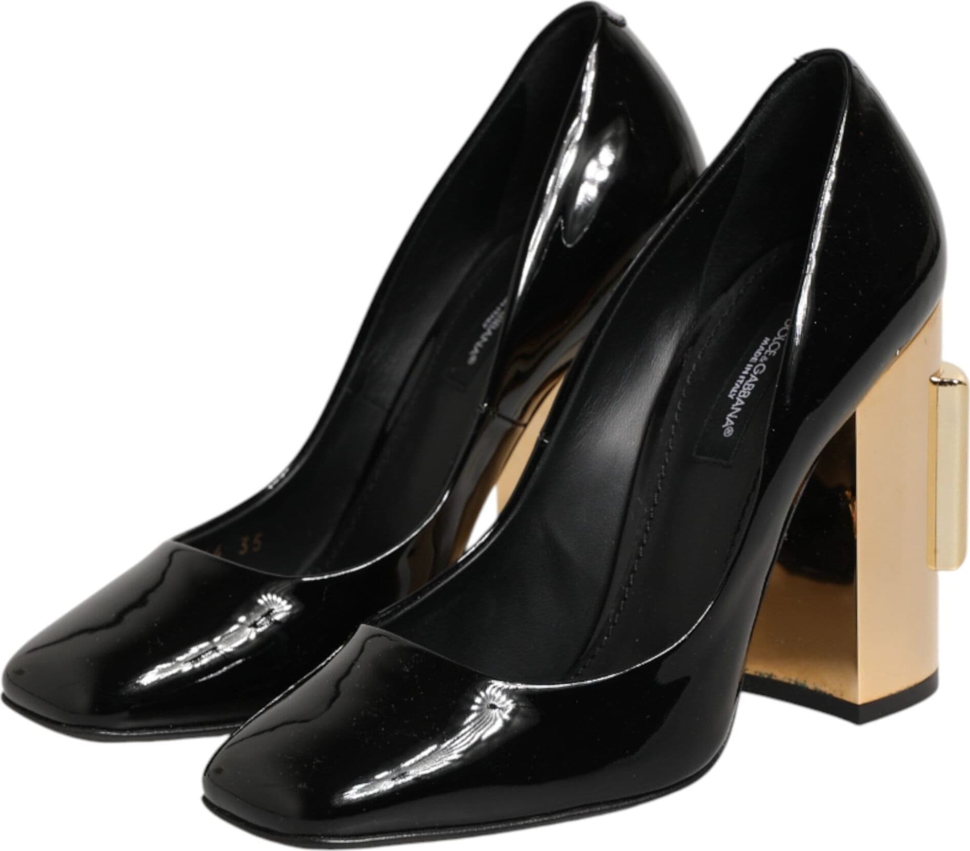 Dolce & Gabbana Black Gold Patent Leather Logo Heels Pumps Shoes - 3