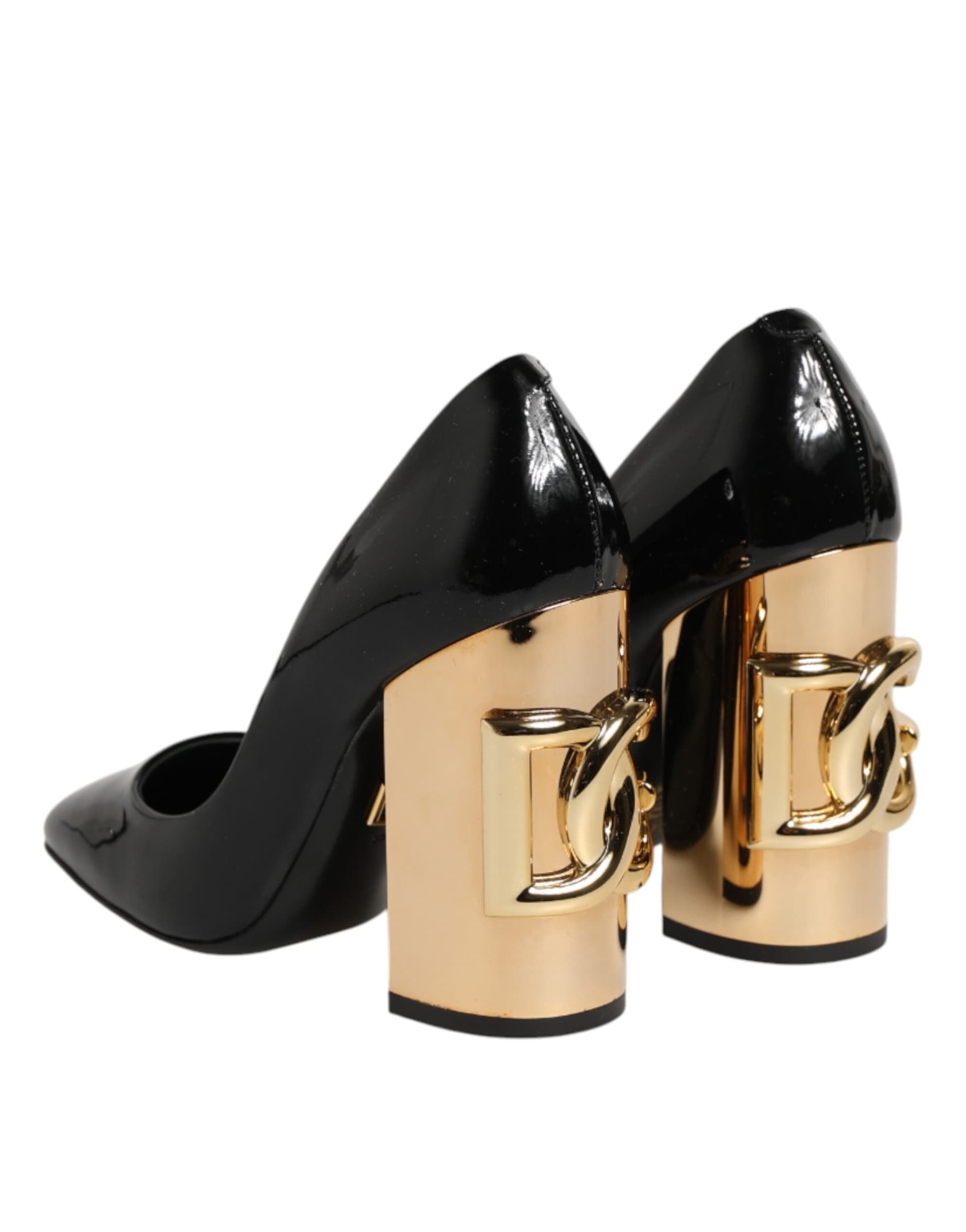 Dolce & Gabbana Black Gold Patent Leather Logo Heels Pumps Shoes - 4