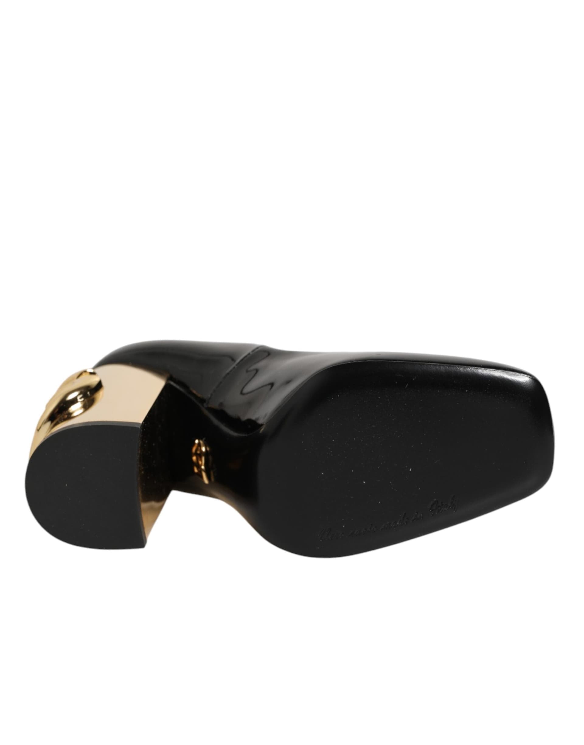 Dolce & Gabbana Black Gold Patent Leather Logo Heels Pumps Shoes - 8