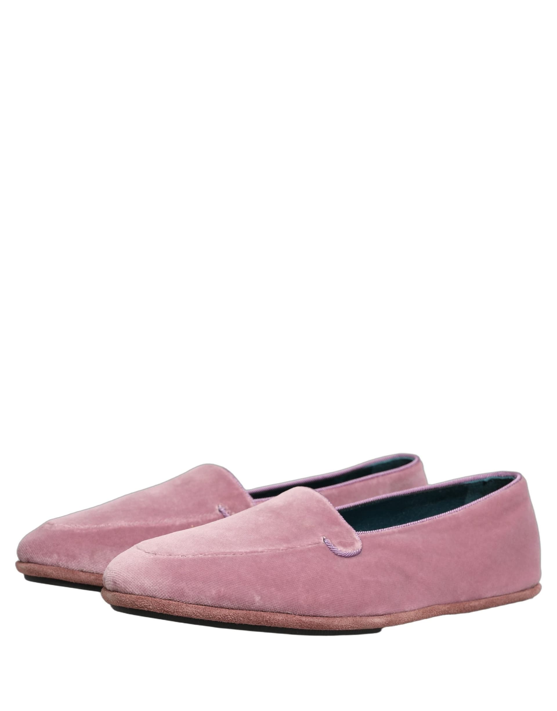 Dolce & Gabbana Pink Velvet Slip On Men Flats Loafers Shoes - 4