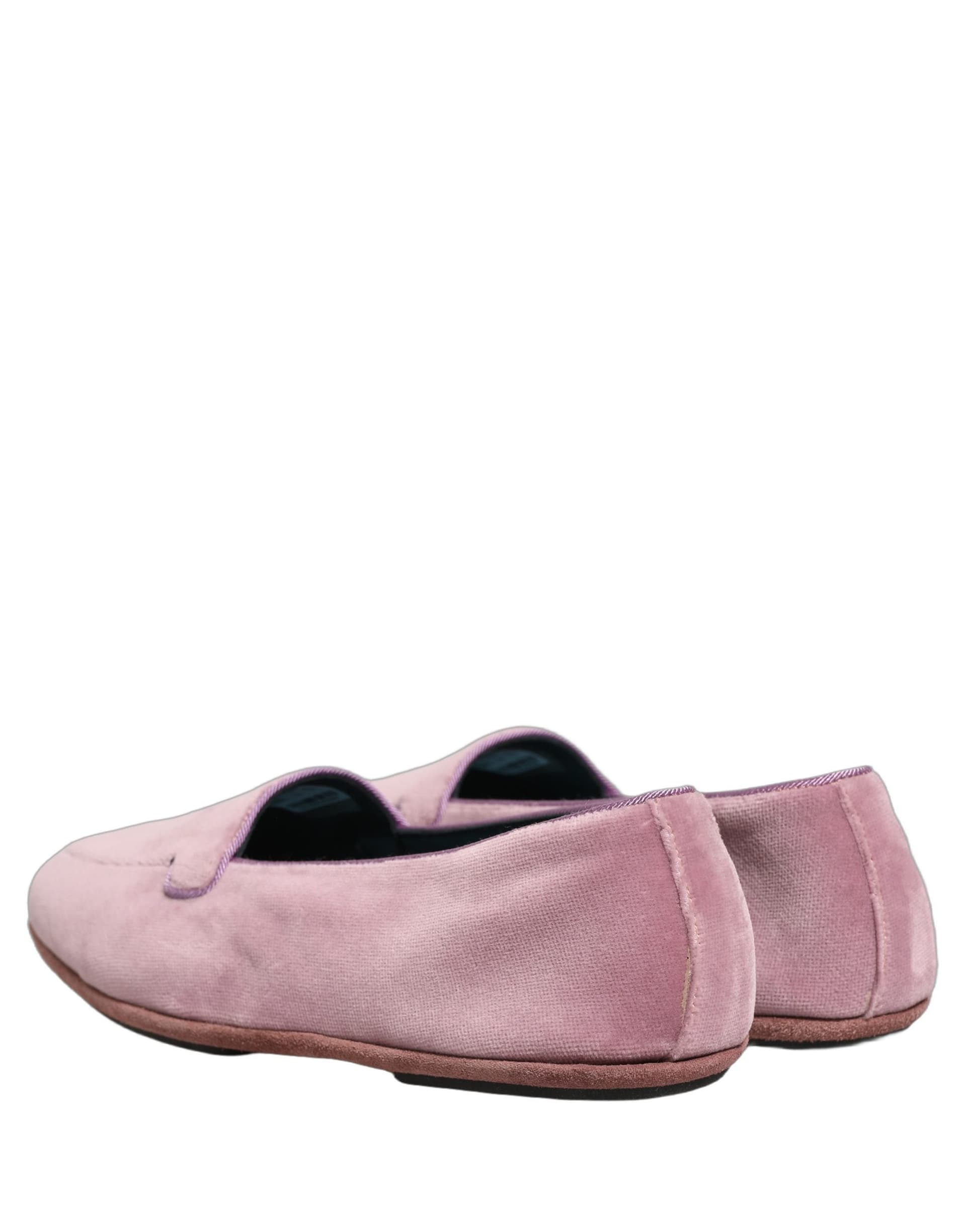 Dolce & Gabbana Pink Velvet Slip On Men Flats Loafers Shoes - 5