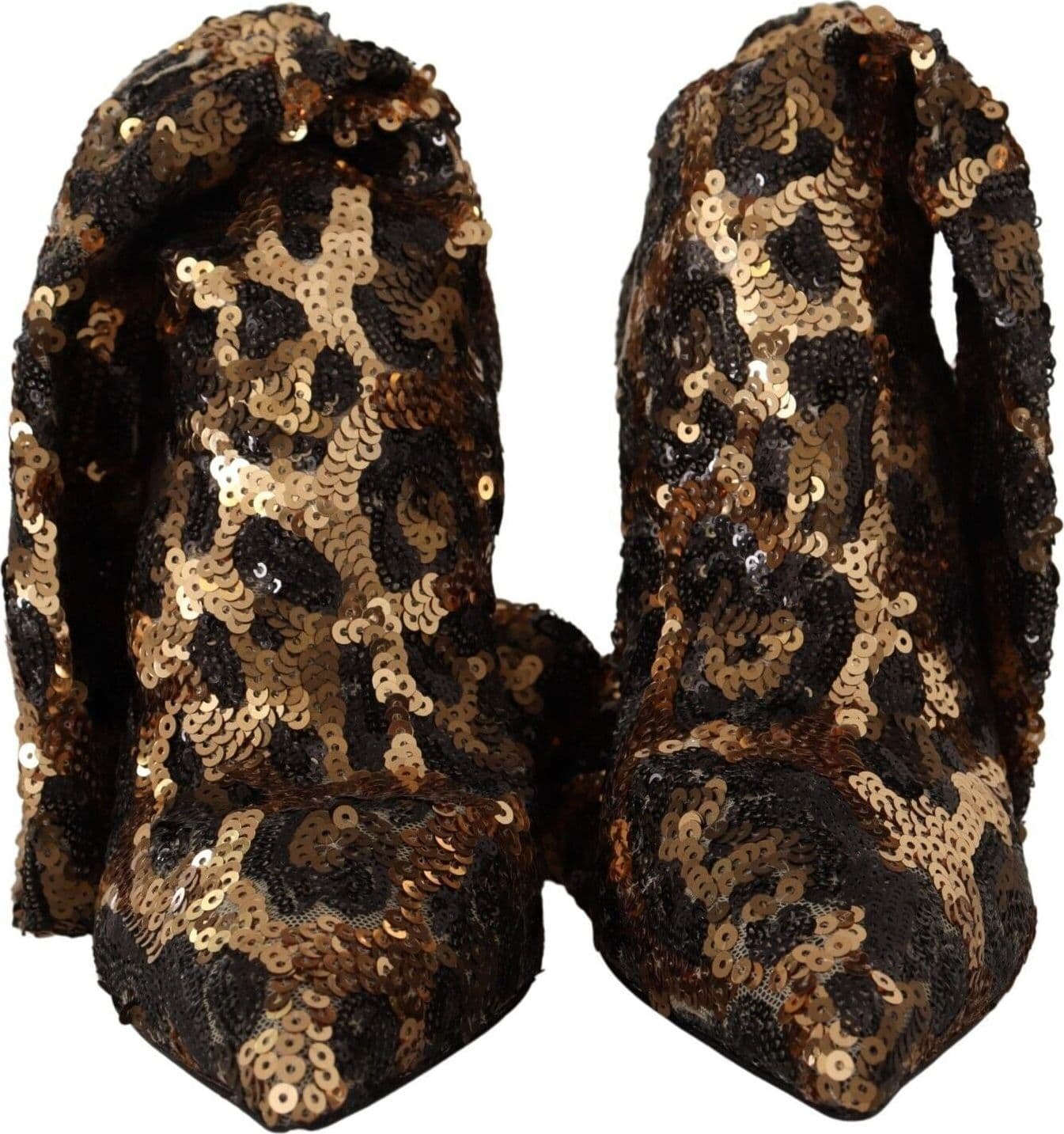 Dolce & Gabbana Gold Leopard Sequins Heels Boots Shoes - 2