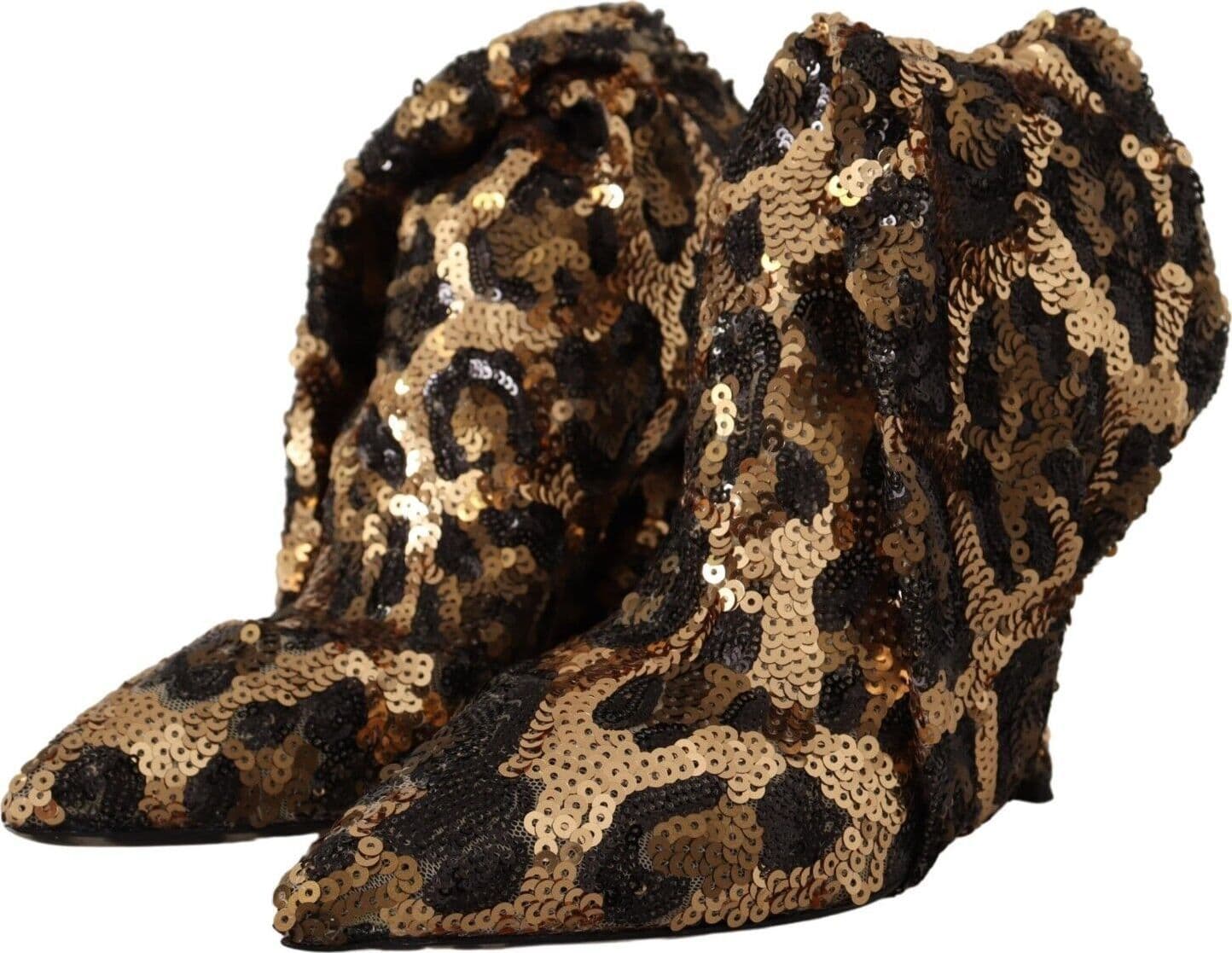 Dolce & Gabbana Gold Leopard Sequins Heels Boots Shoes - 3
