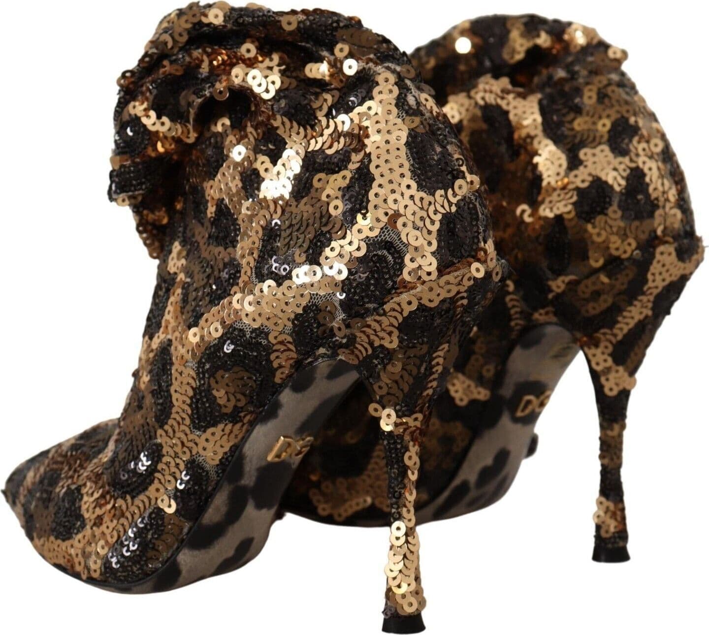 Dolce & Gabbana Gold Leopard Sequins Heels Boots Shoes - 4