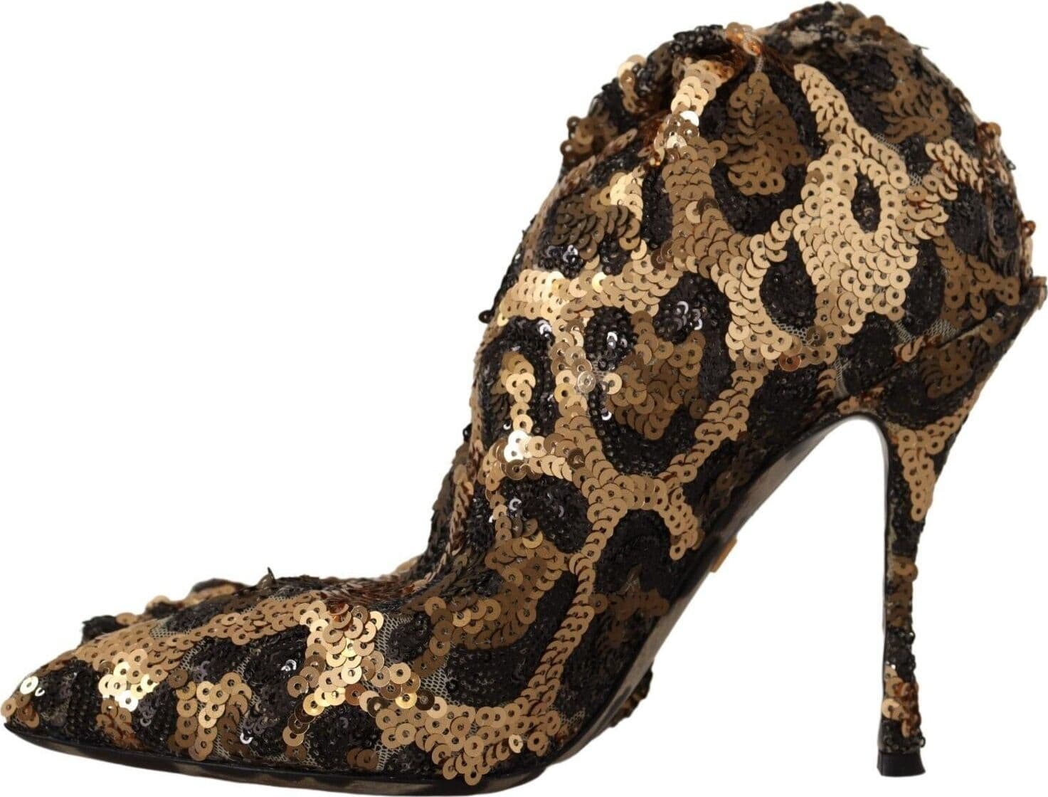 Dolce & Gabbana Gold Leopard Sequins Heels Boots Shoes - 5