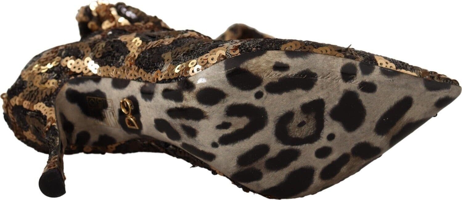 Dolce & Gabbana Gold Leopard Sequins Heels Boots Shoes - 6