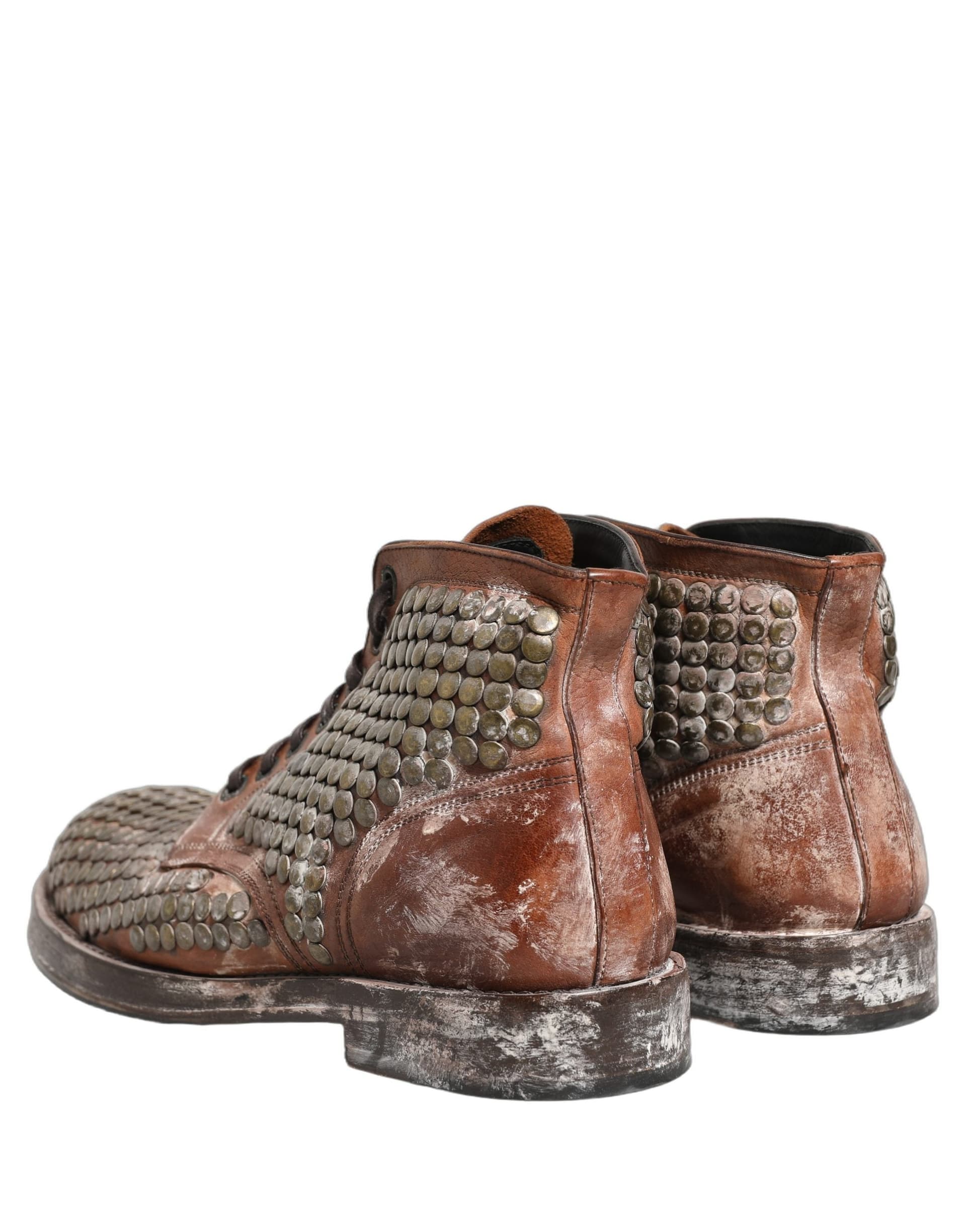 Dolce & Gabbana Brown Leather Runway Studs Ankle Boots Shoes - 4