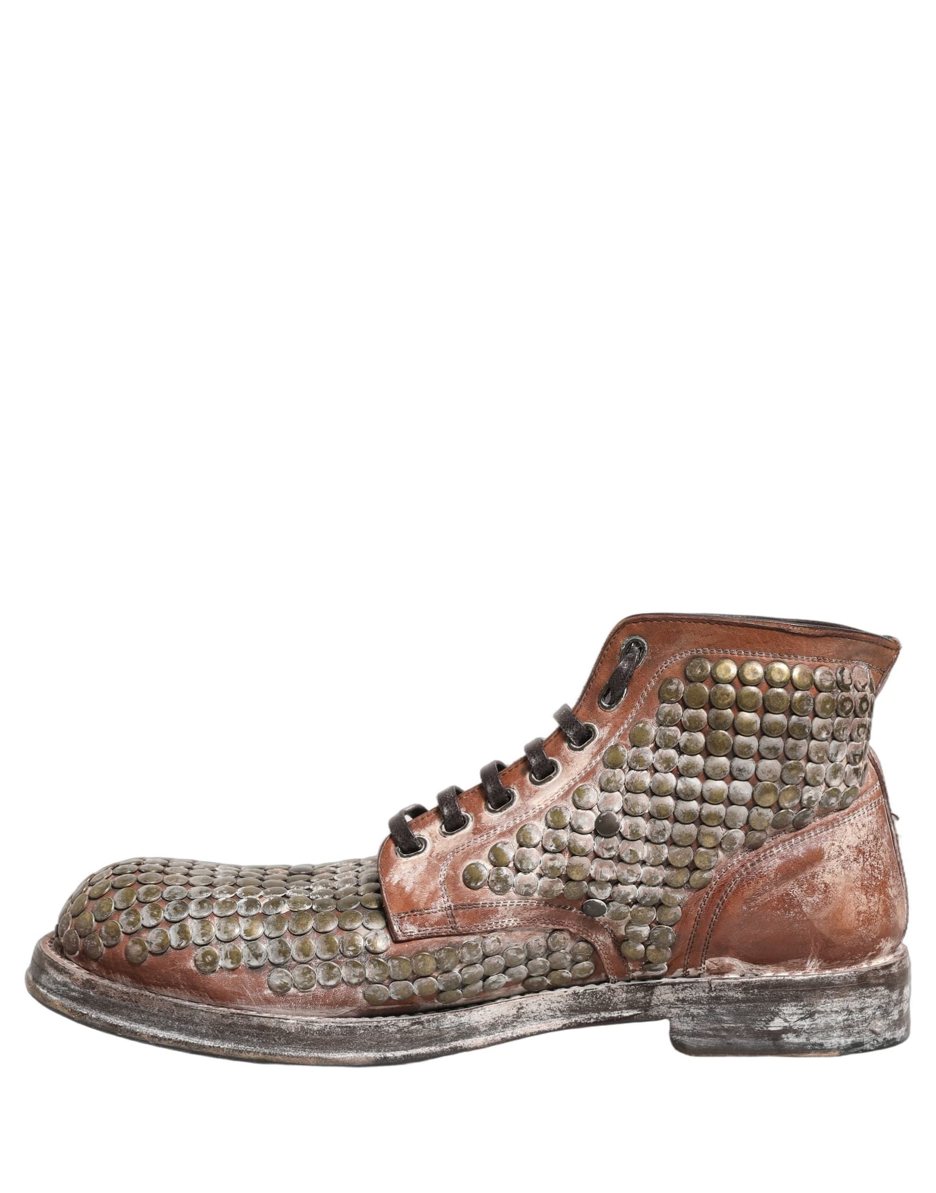 Dolce & Gabbana Brown Leather Runway Studs Ankle Boots Shoes - 5