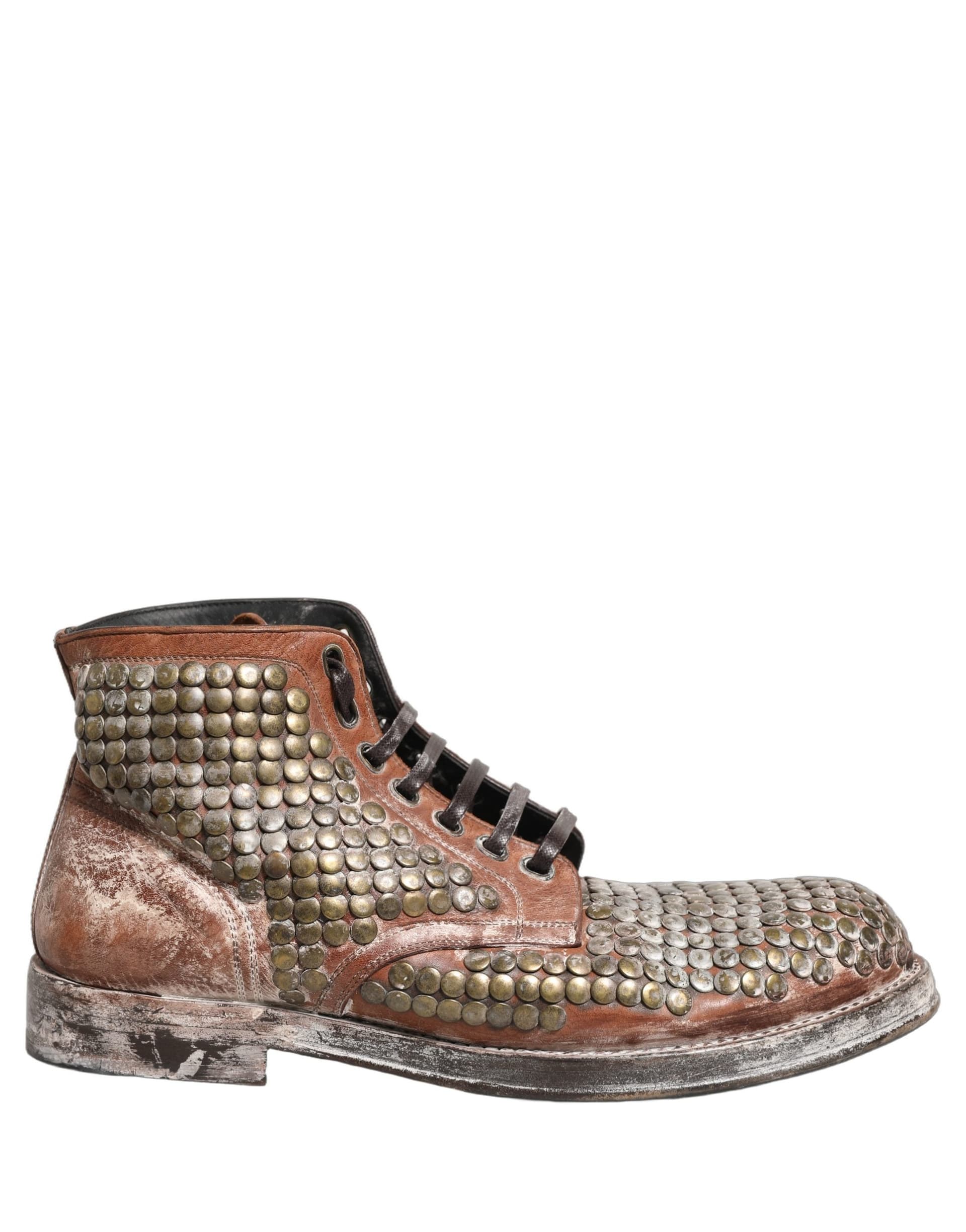 Dolce & Gabbana Brown Leather Runway Studs Ankle Boots Shoes - 6