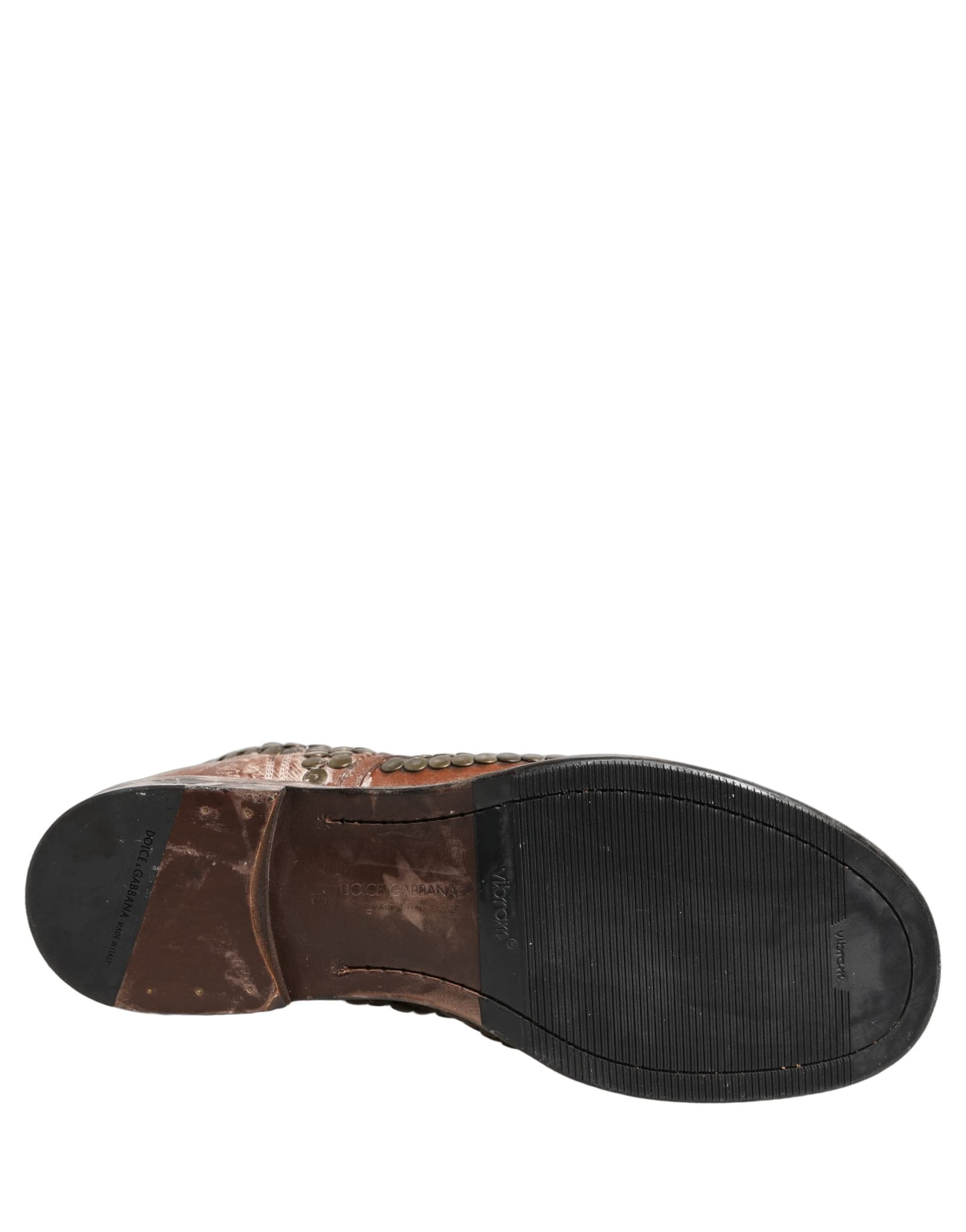 Dolce & Gabbana Brown Leather Runway Studs Ankle Boots Shoes - 8