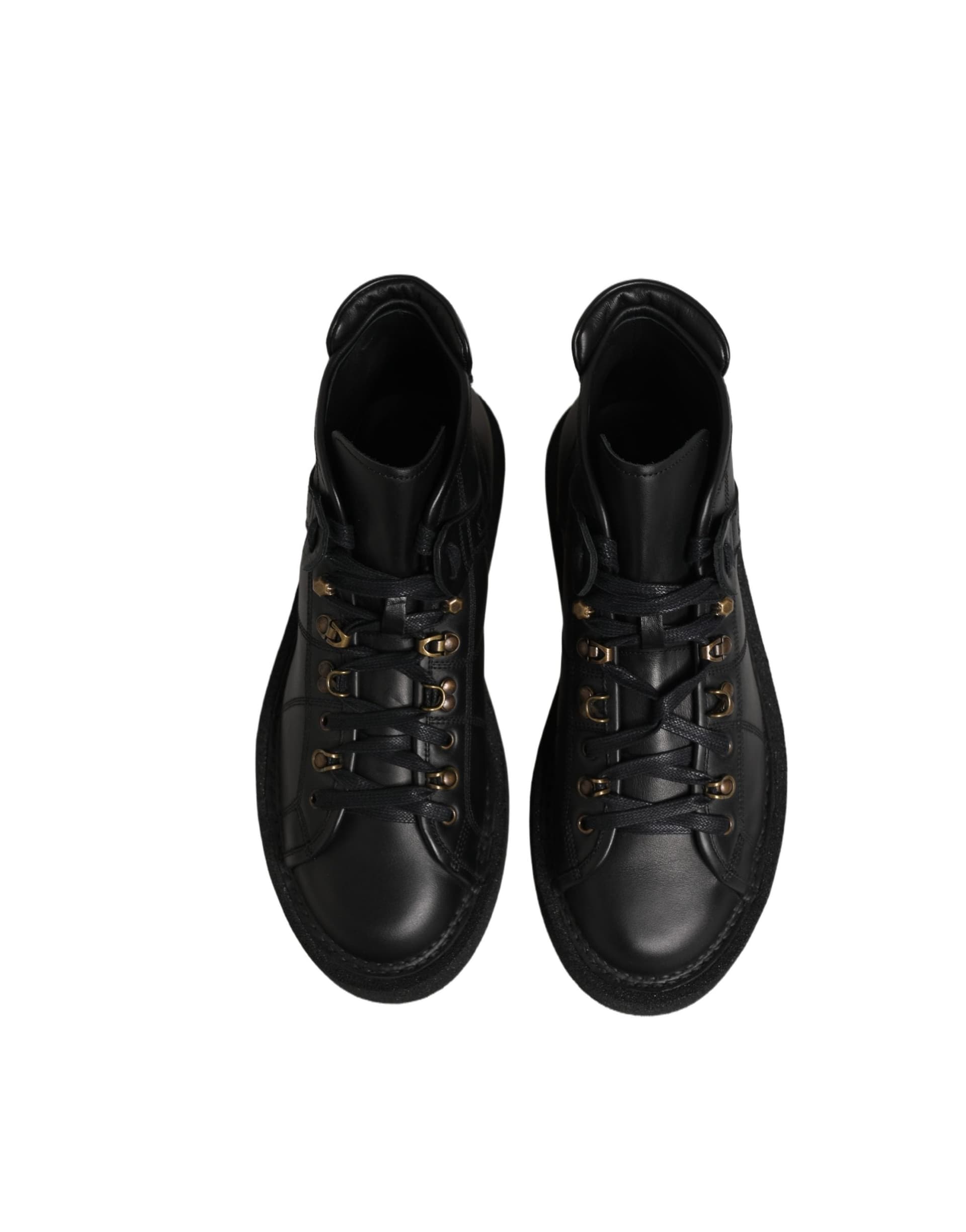 Dolce & Gabbana Black Leather Lace Up Men Ankle Boots Shoes - 5