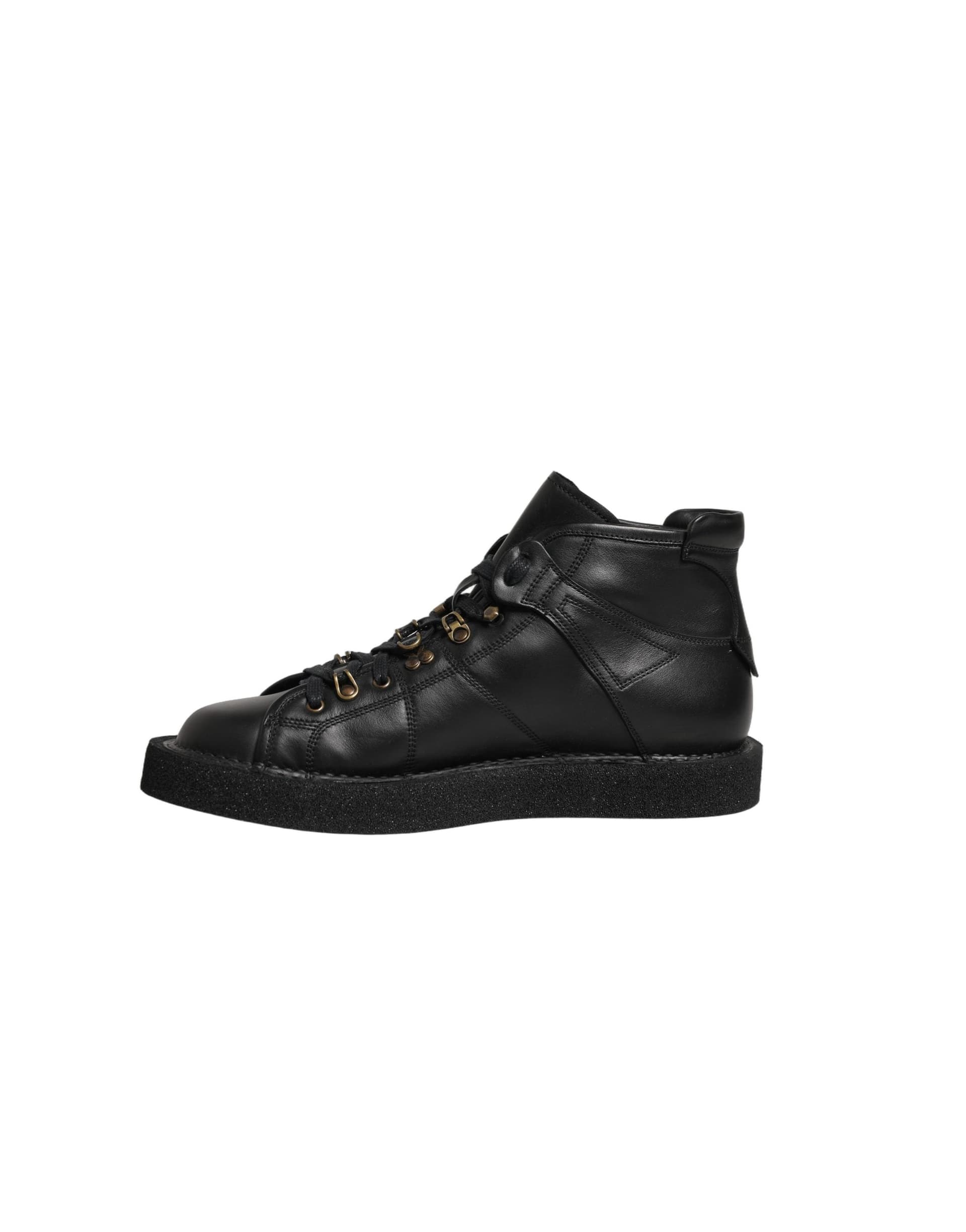 Dolce & Gabbana Black Leather Lace Up Men Ankle Boots Shoes - 8