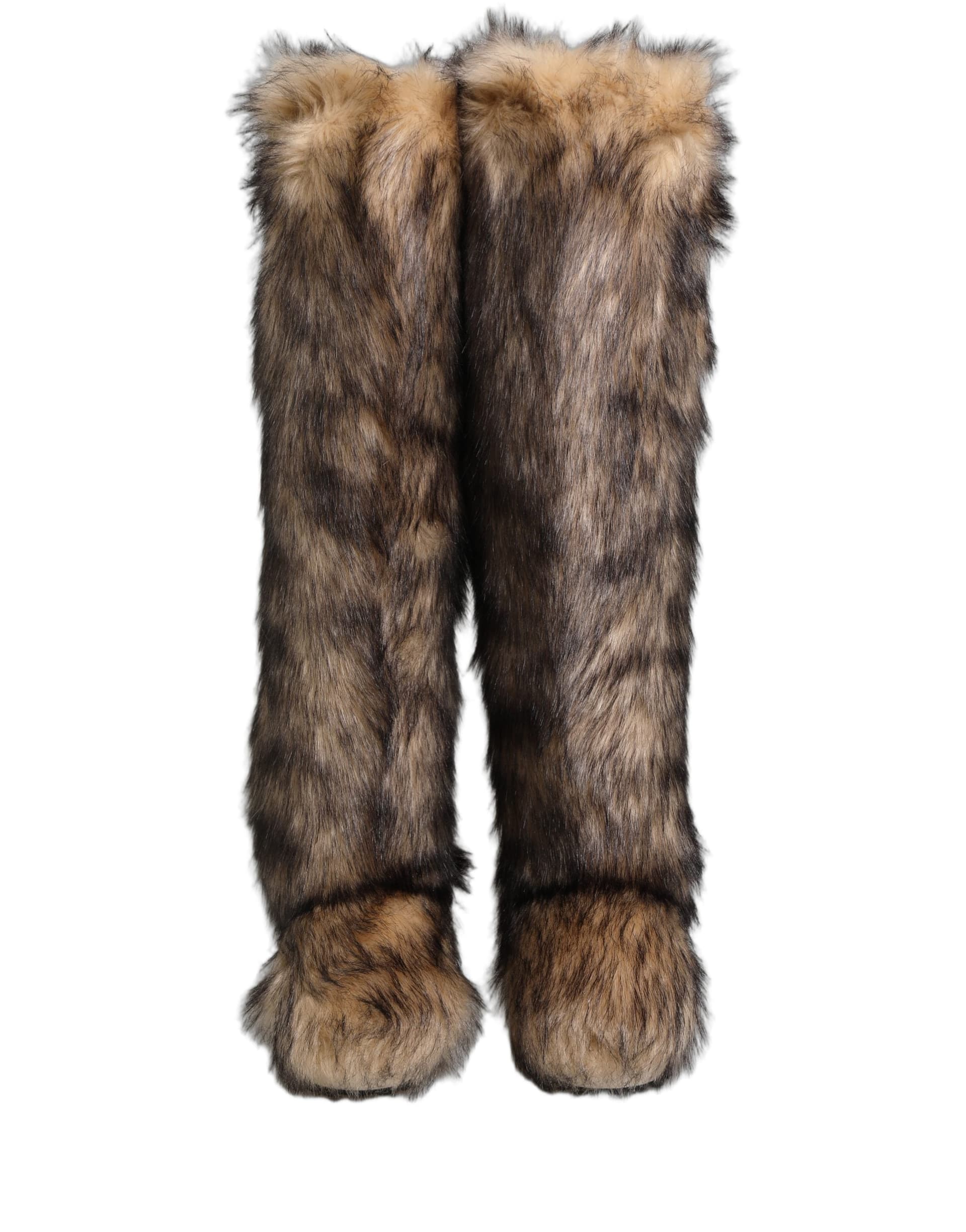 Dolce & Gabbana Brown Faux Skim Ski Fur Knee High Boots Shoes - 2