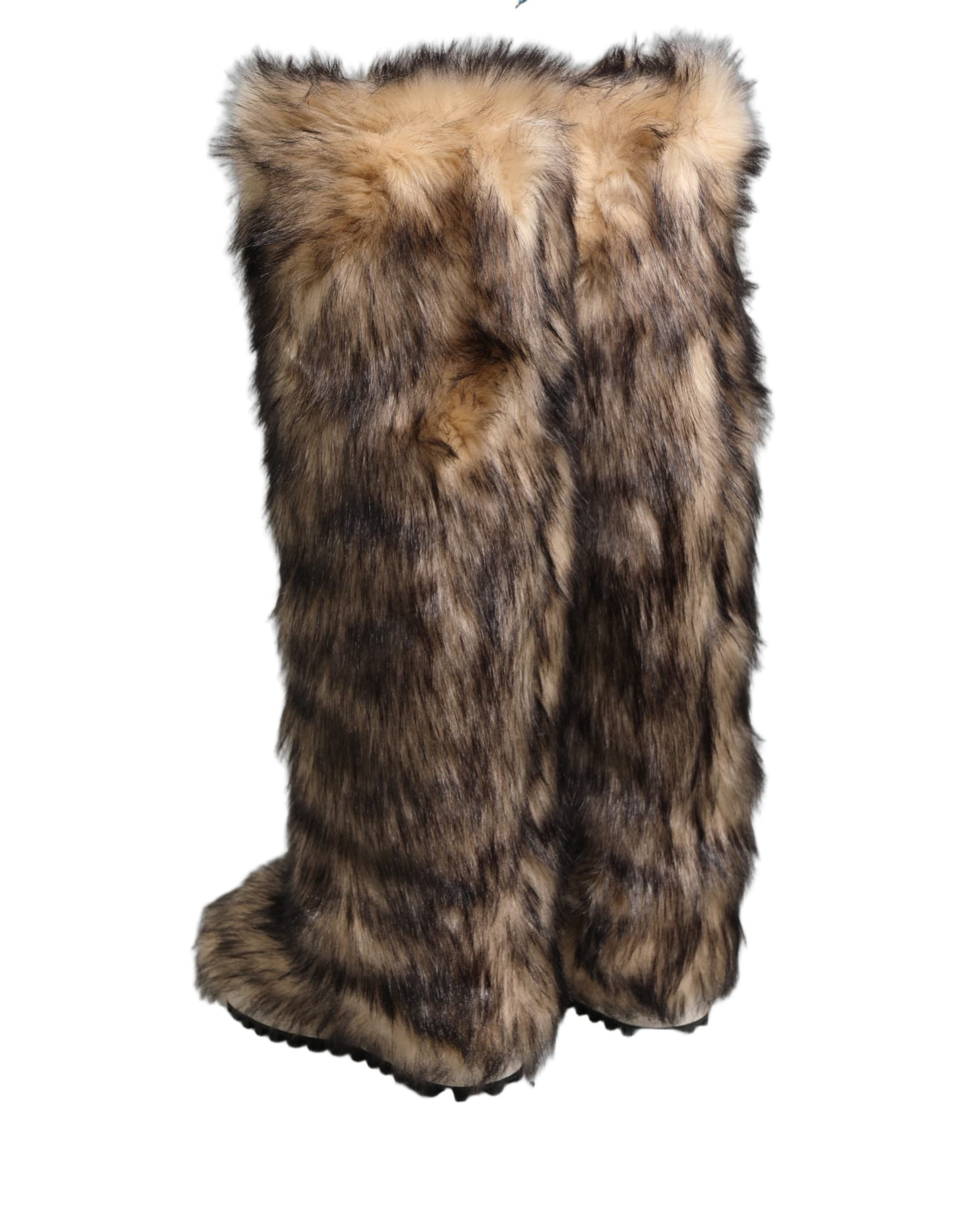 Dolce & Gabbana Brown Faux Skim Ski Fur Knee High Boots Shoes - 5