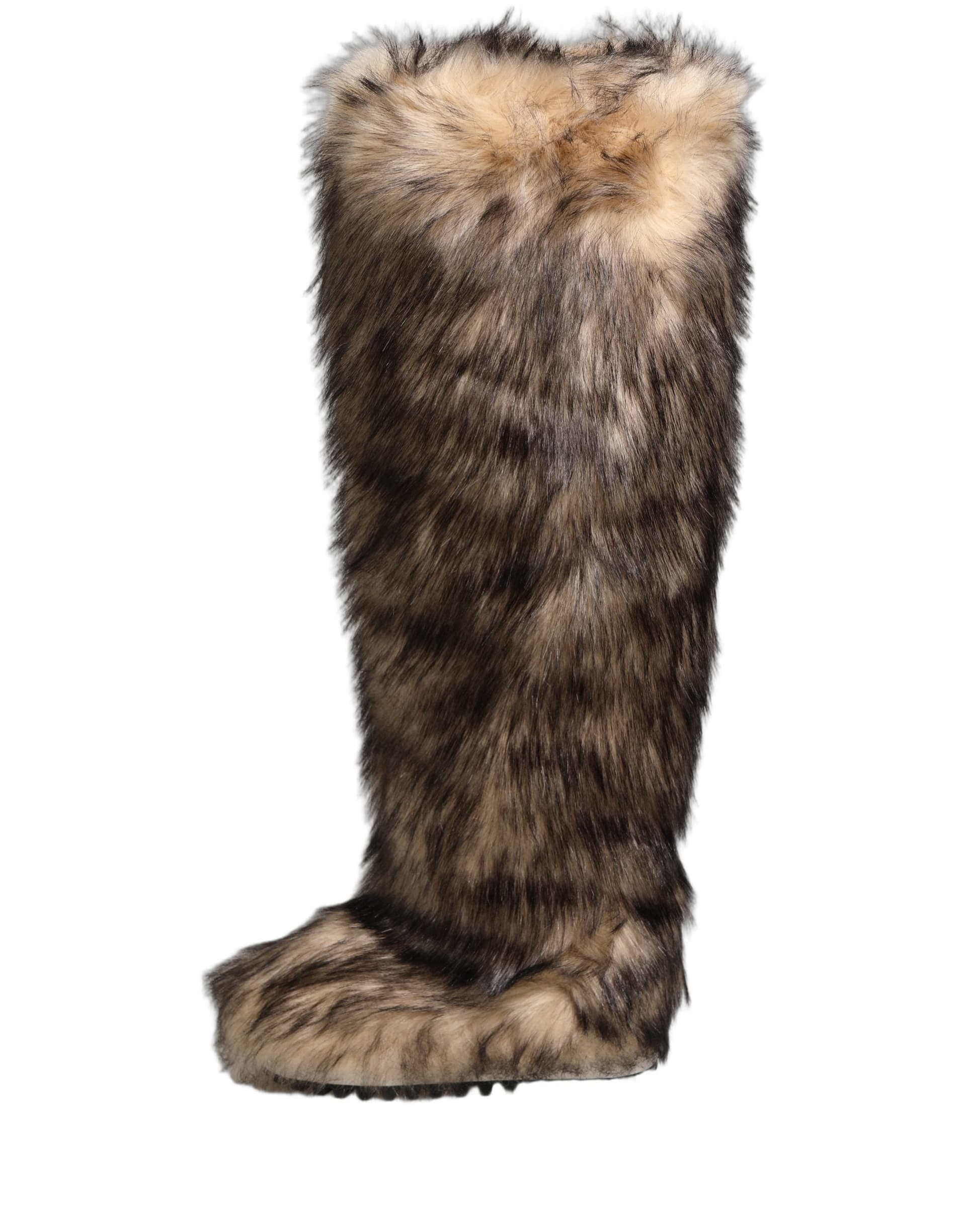 Dolce & Gabbana Brown Faux Skim Ski Fur Knee High Boots Shoes - 6