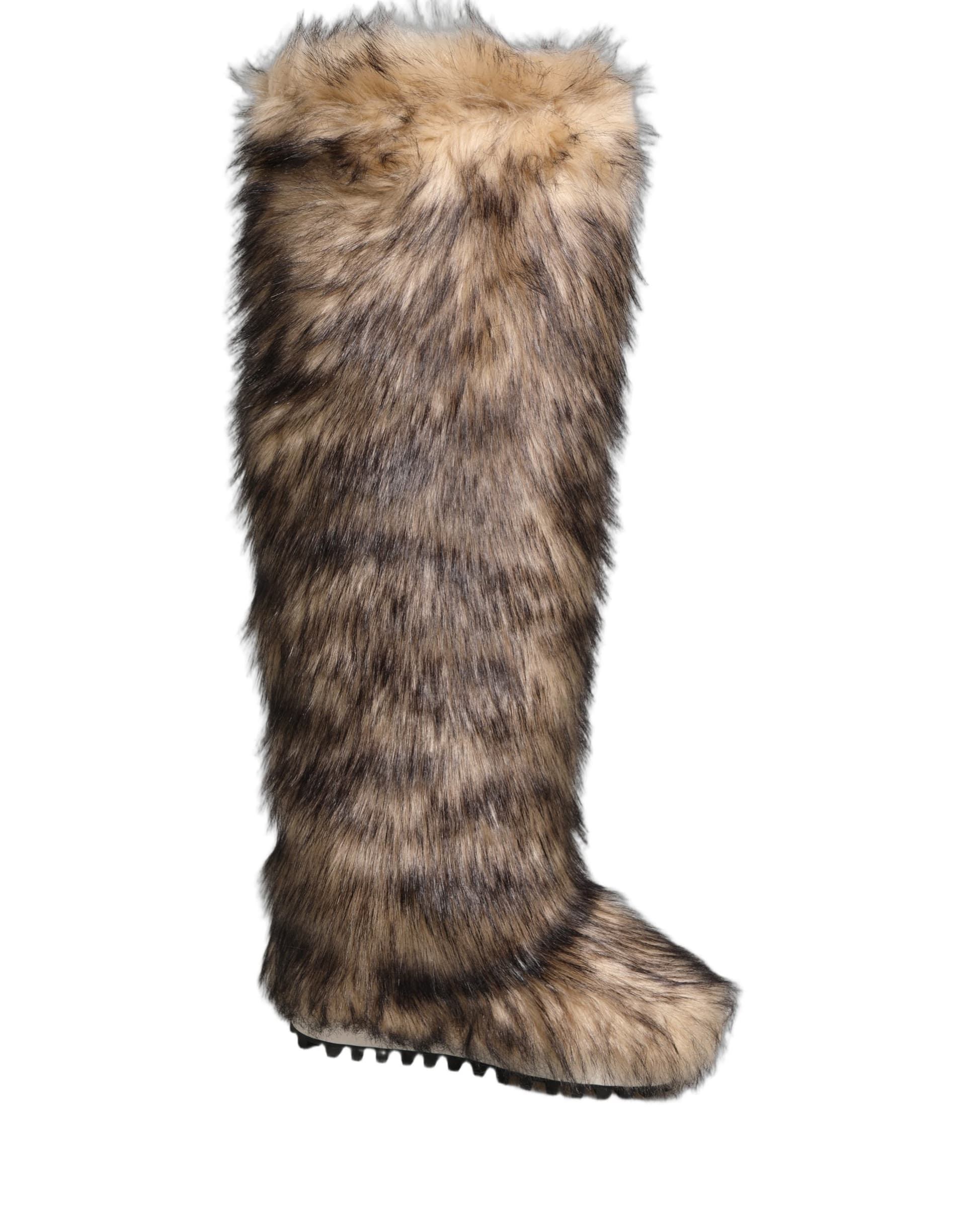 Dolce & Gabbana Brown Faux Skim Ski Fur Knee High Boots Shoes - 7