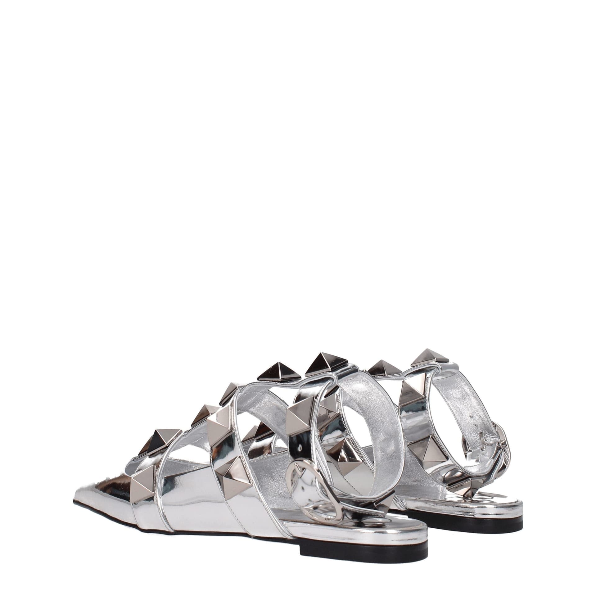 Valentino Garavani Gray Leather Flat Sandals - 4