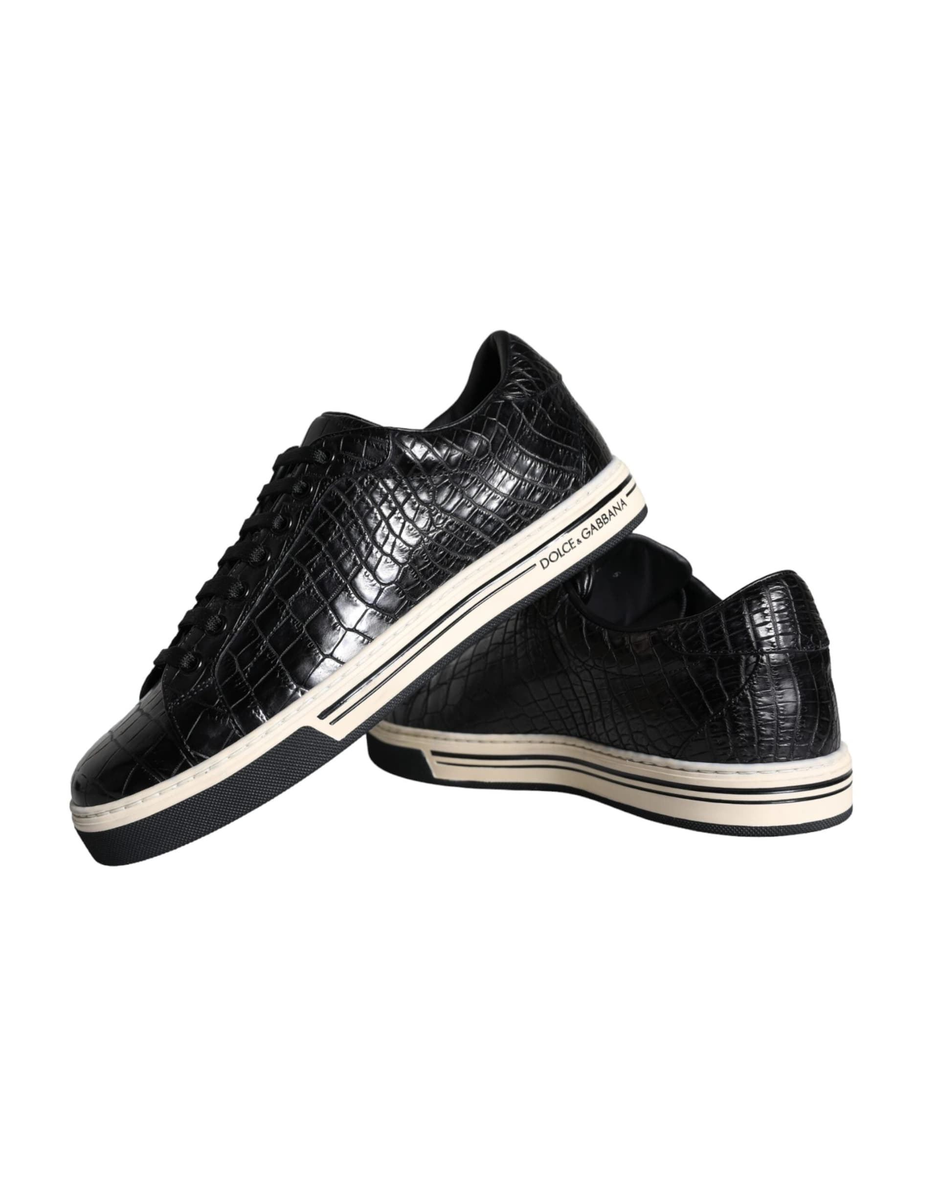 Dolce & Gabbana Black Leather Men Low Top Sneakers Shoes - 7