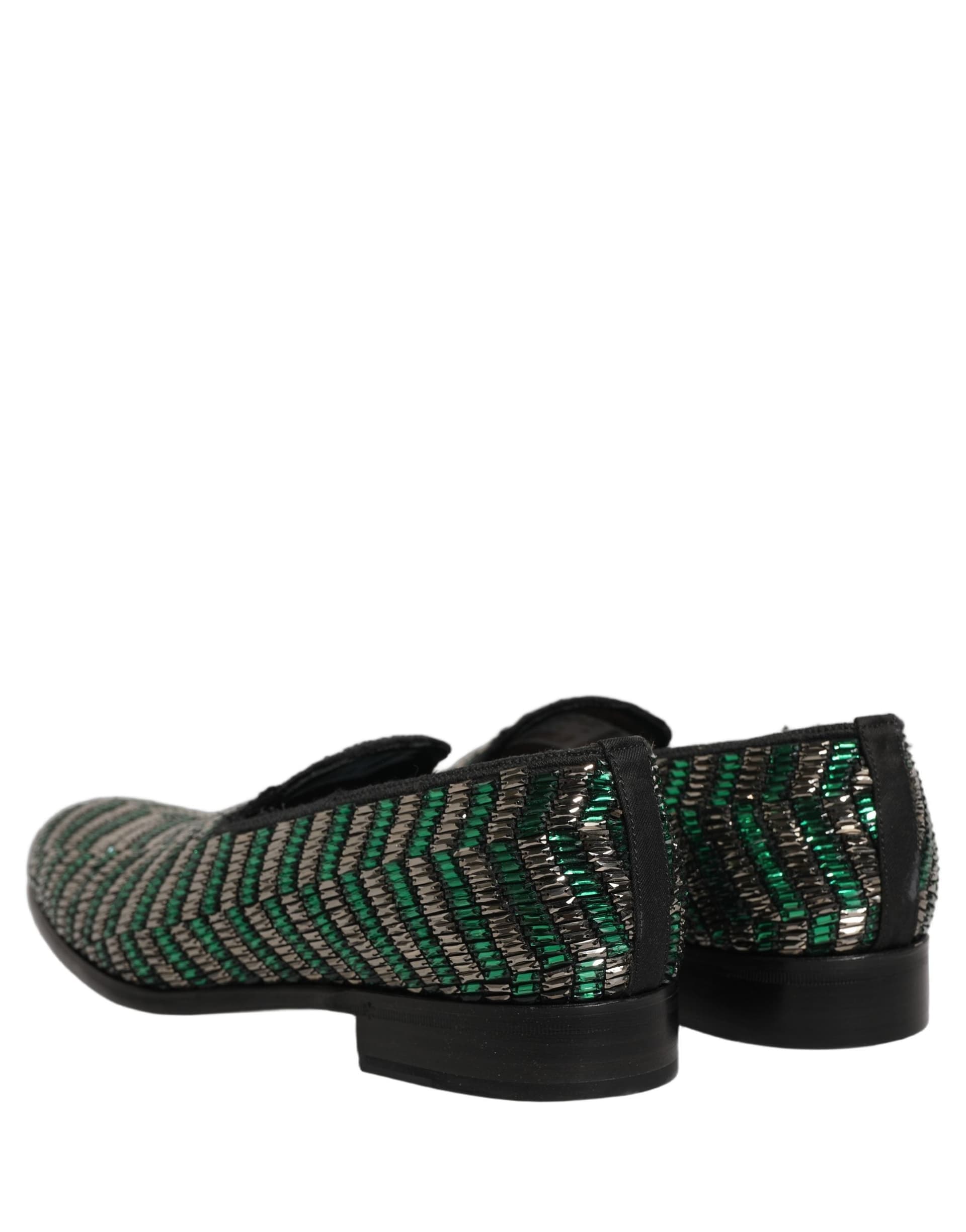 Dolce & Gabbana Silver Green Embellished Dress Loafers Shoes - 5