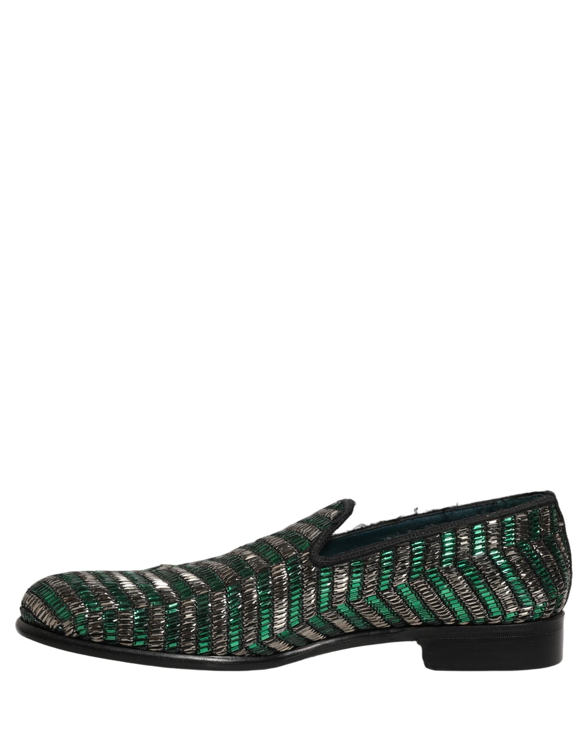 Dolce & Gabbana Silver Green Embellished Dress Loafers Shoes - 6