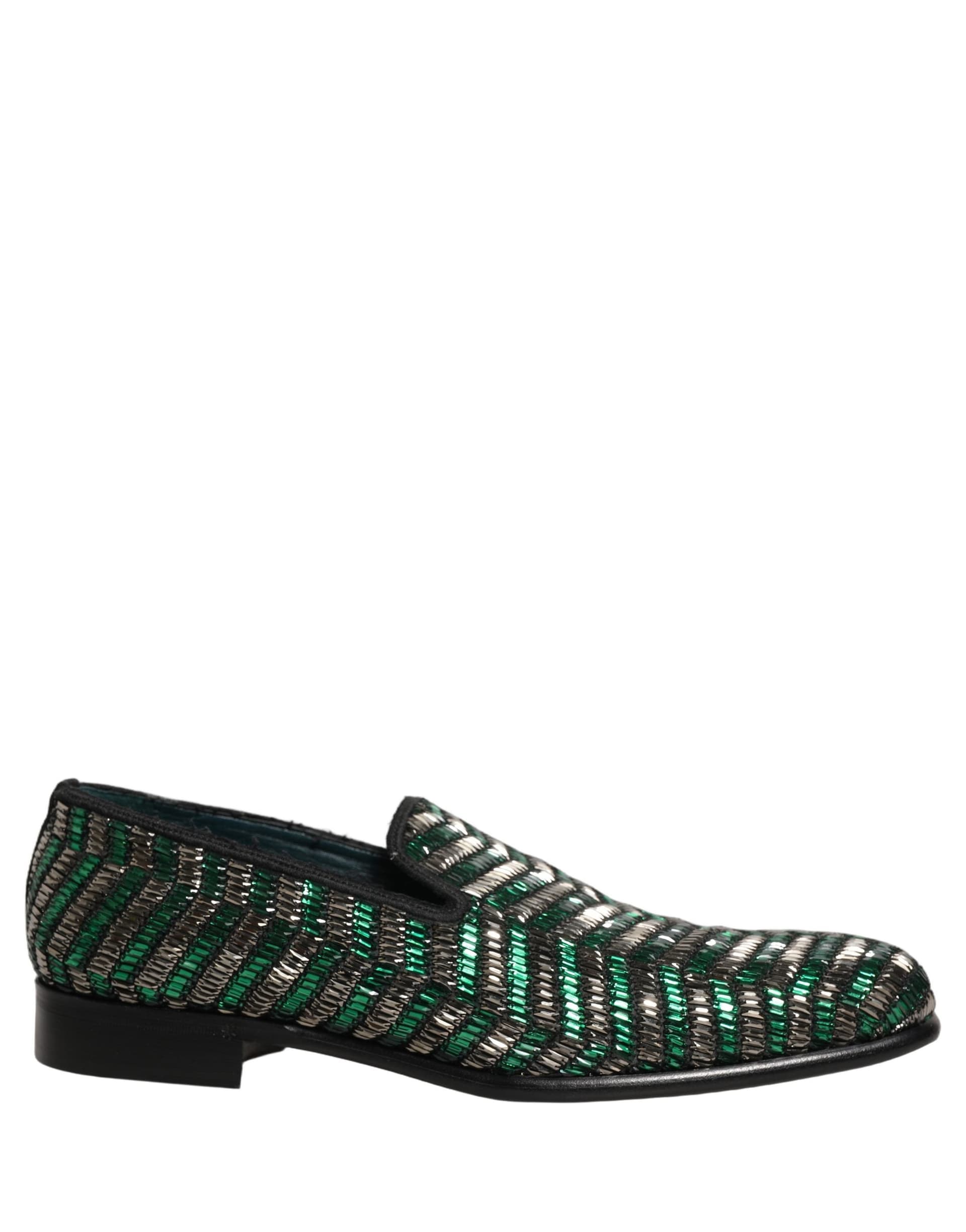 Dolce & Gabbana Silver Green Embellished Dress Loafers Shoes - 8