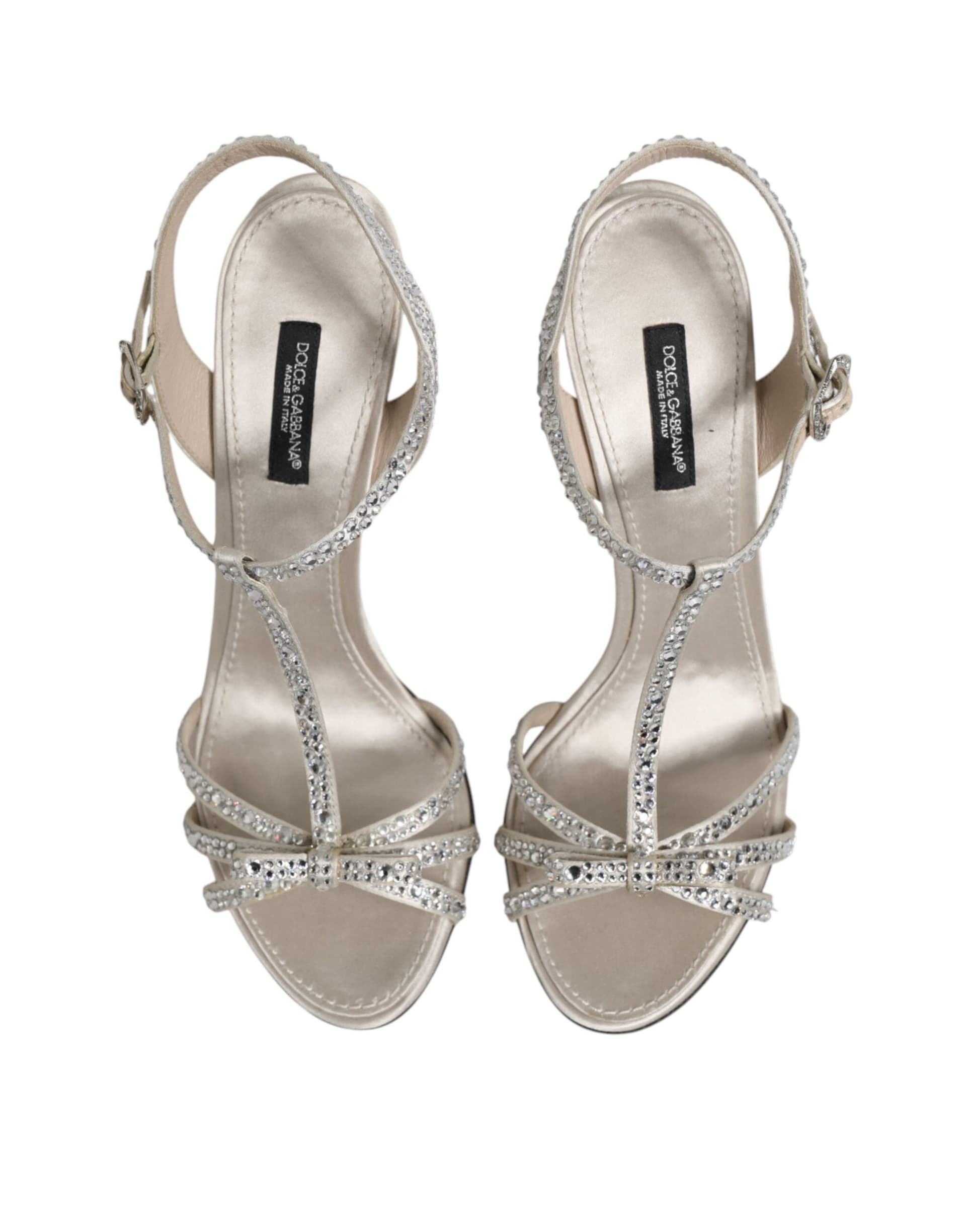 Dolce & Gabbana Silver Strass Ankle Strap Heels Sandals Shoes - 2