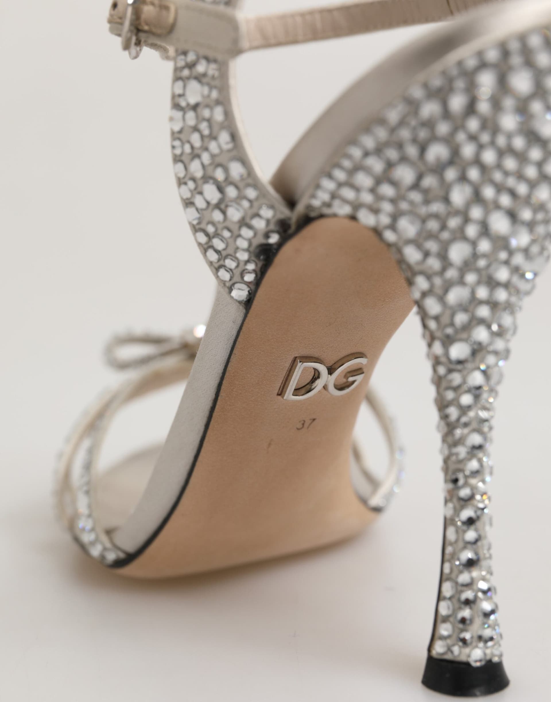Dolce & Gabbana Silver Strass Ankle Strap Heels Sandals Shoes - 8