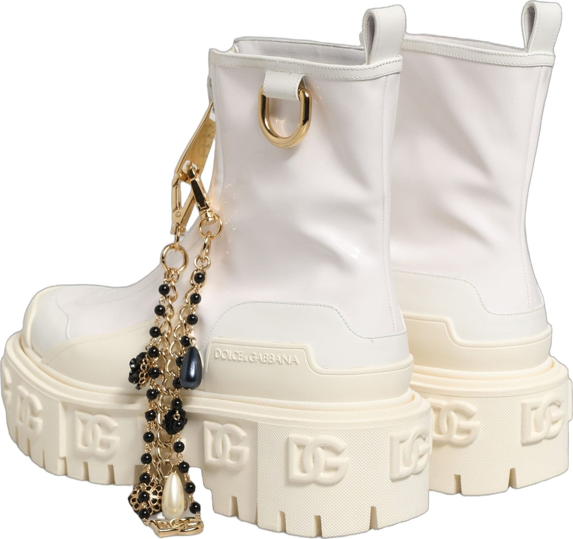 Dolce & Gabbana White Leather Rubber Logo Ankle Boots Shoes - 5
