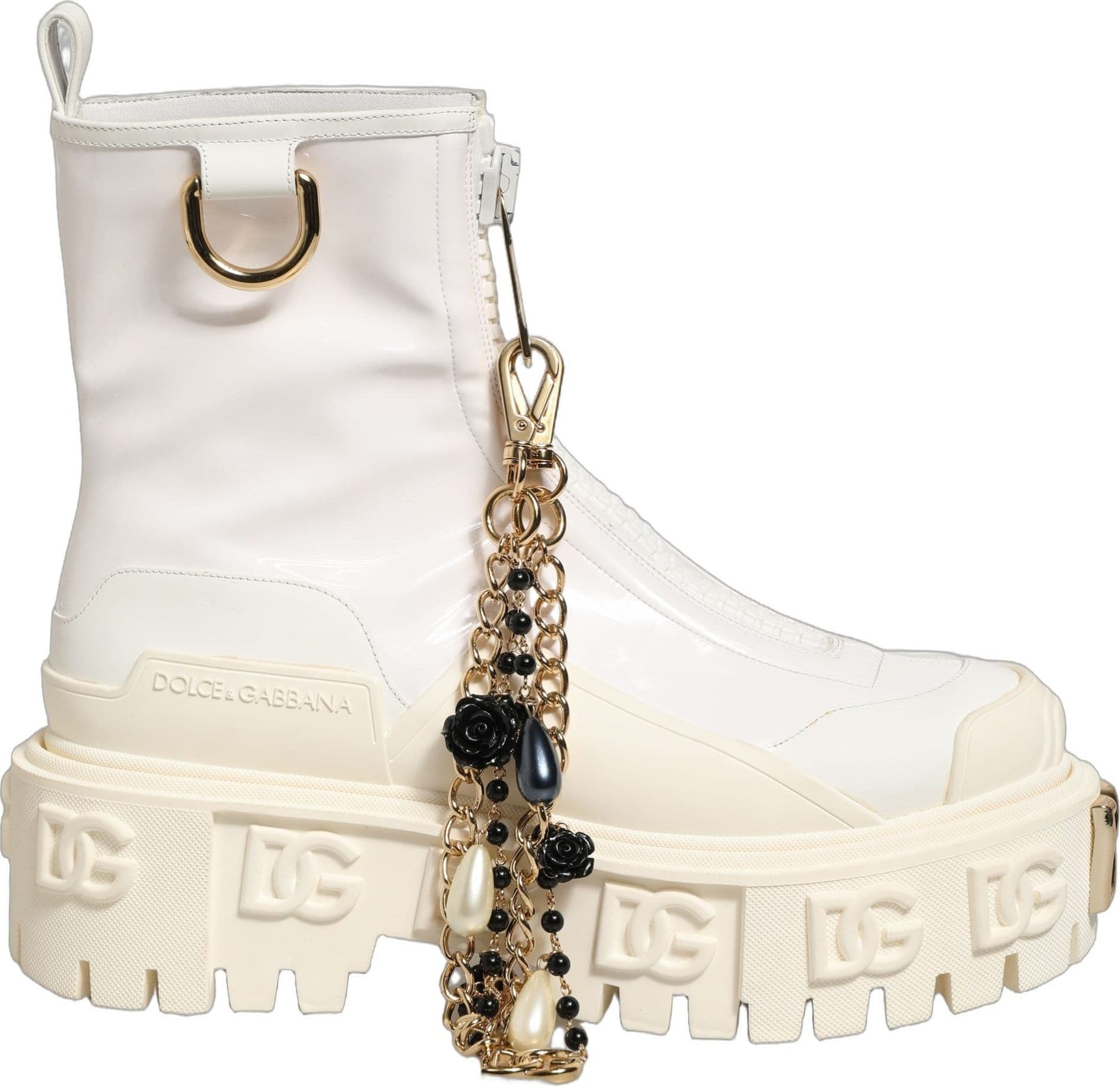Dolce & Gabbana White Leather Rubber Logo Ankle Boots Shoes - 7