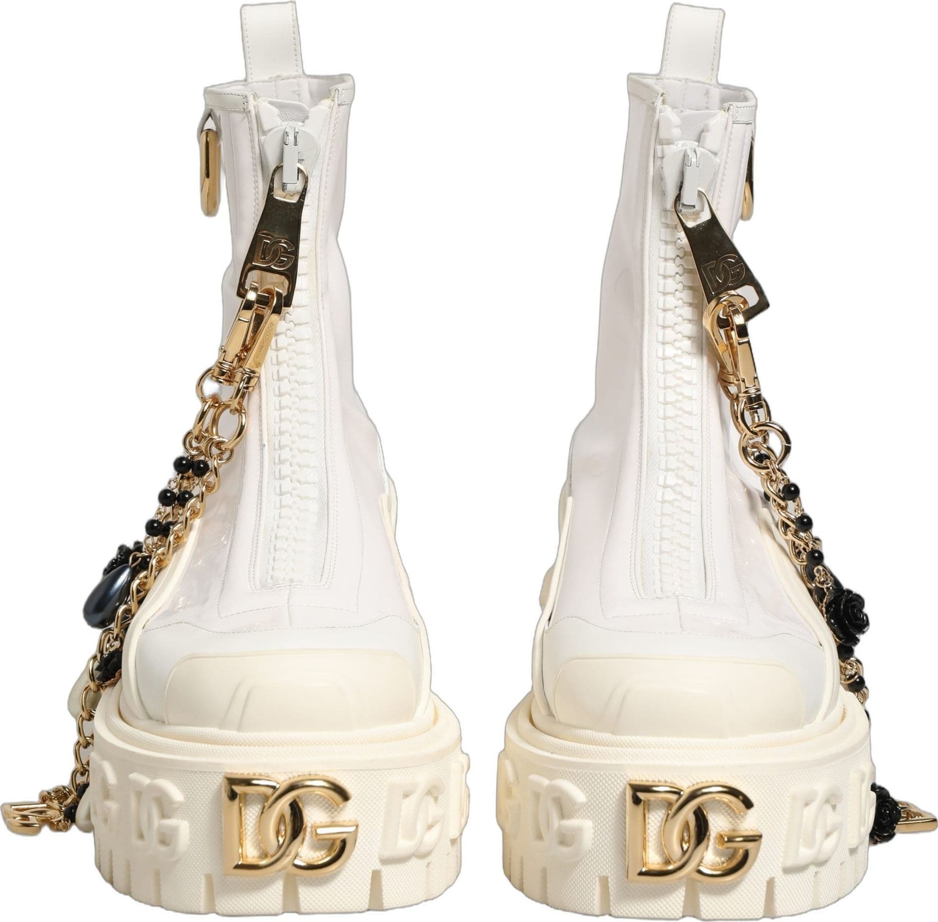Dolce & Gabbana White Leather Rubber Logo Ankle Boots Shoes - 8
