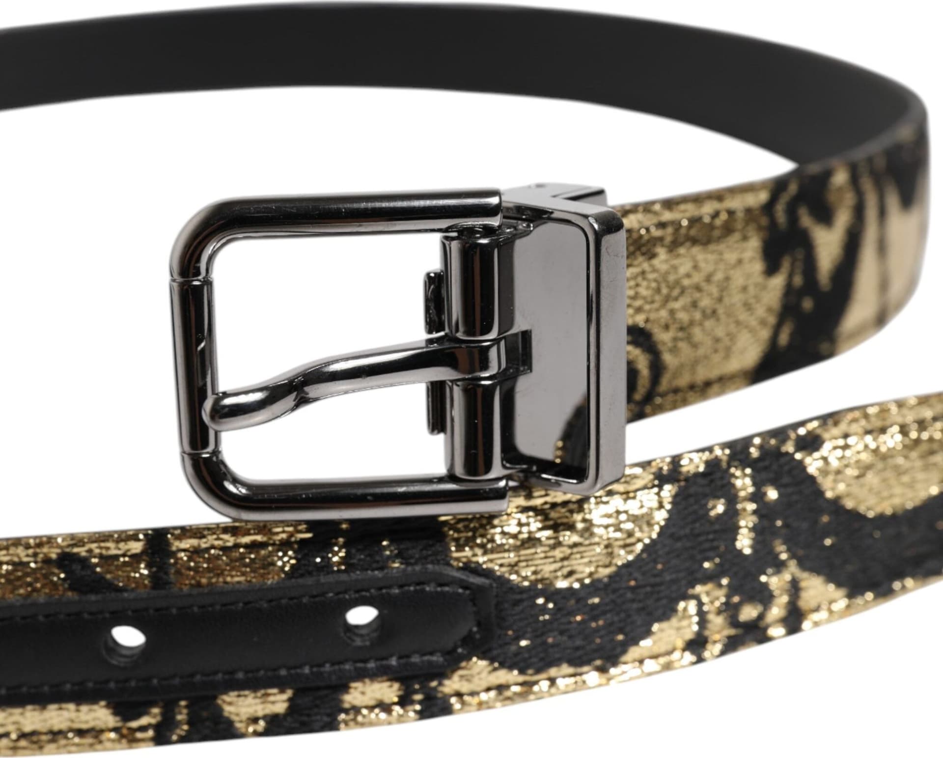 Dolce & Gabbana Multicolor Jacquard Leather Metal Buckle Belt - 3
