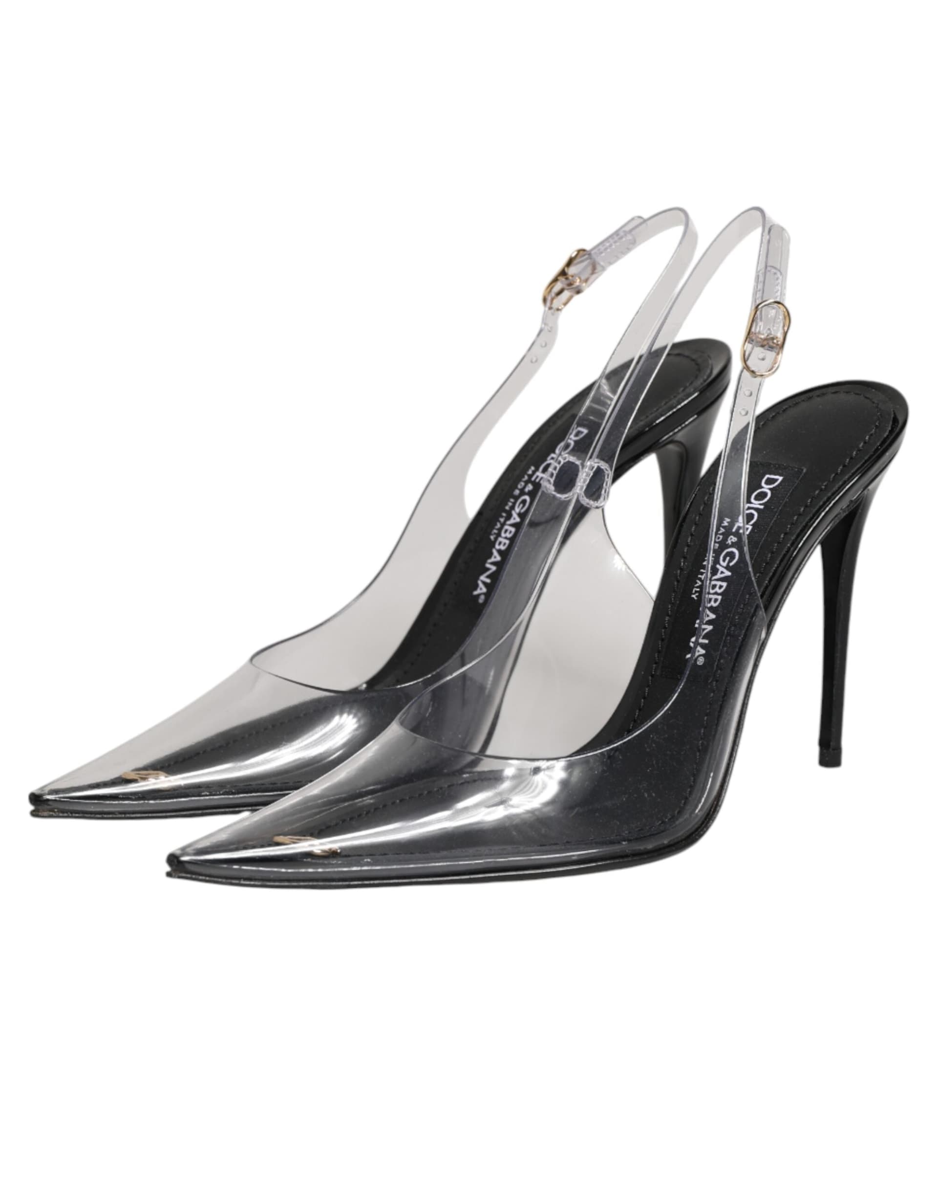 Dolce & Gabbana Black Leather Clear PVC Slingback Pumps Shoes - 3