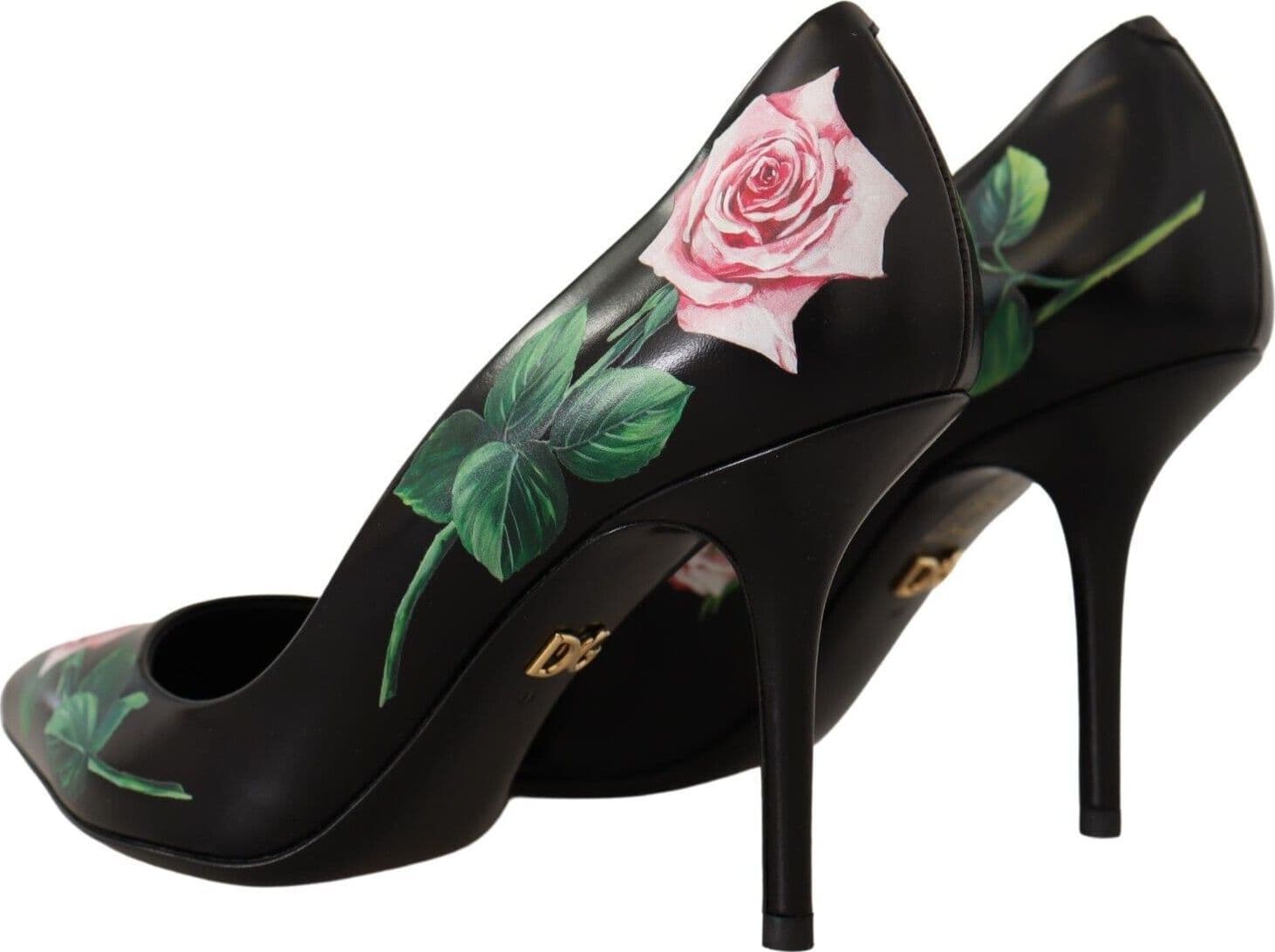 Dolce & Gabbana Black Leather Roses High Heels Pumps Shoes - 4