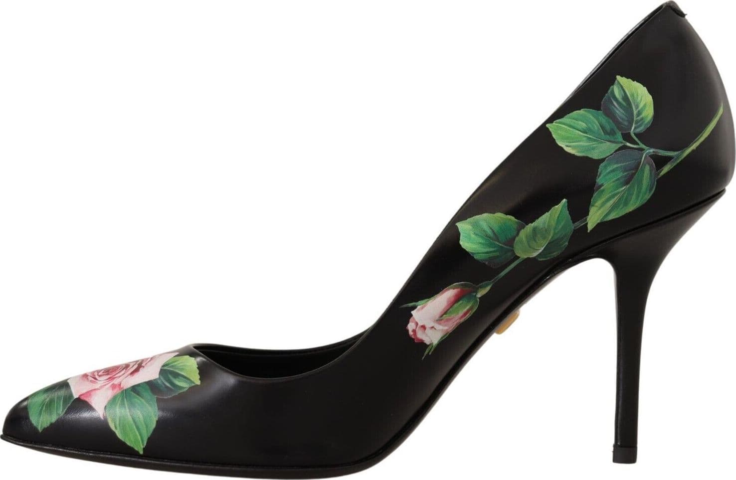 Dolce & Gabbana Black Leather Roses High Heels Pumps Shoes - 5