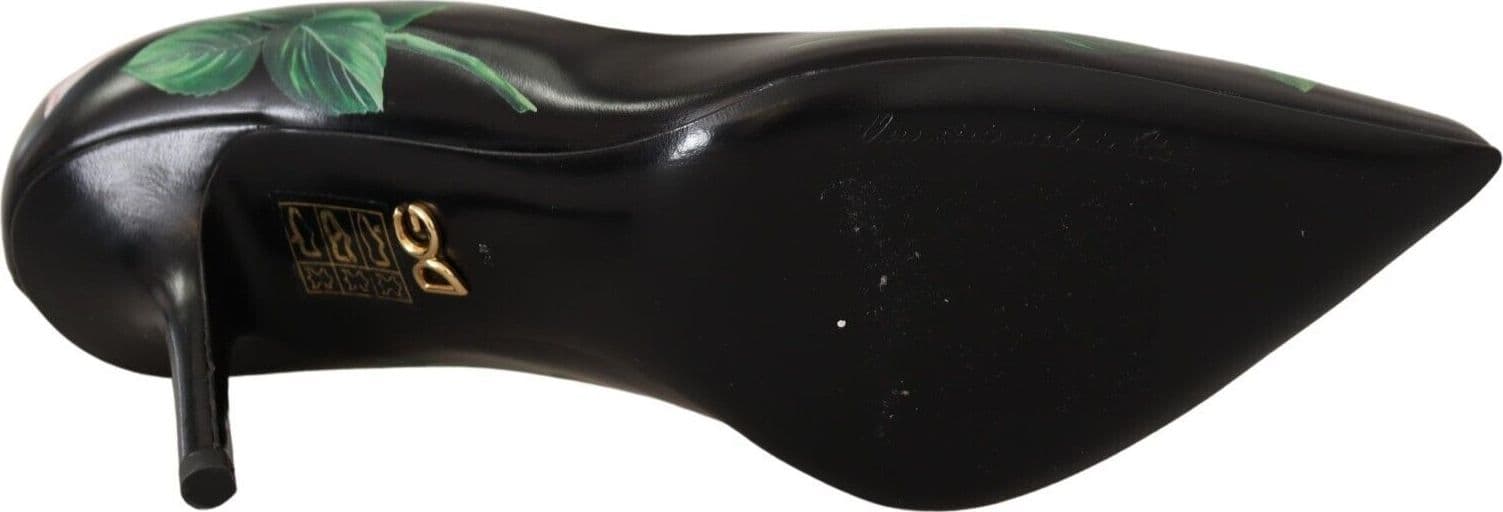 Dolce & Gabbana Black Leather Roses High Heels Pumps Shoes - 6