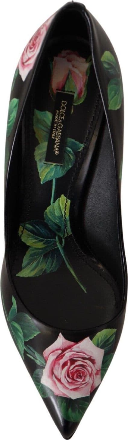 Dolce & Gabbana Black Leather Roses High Heels Pumps Shoes - 7