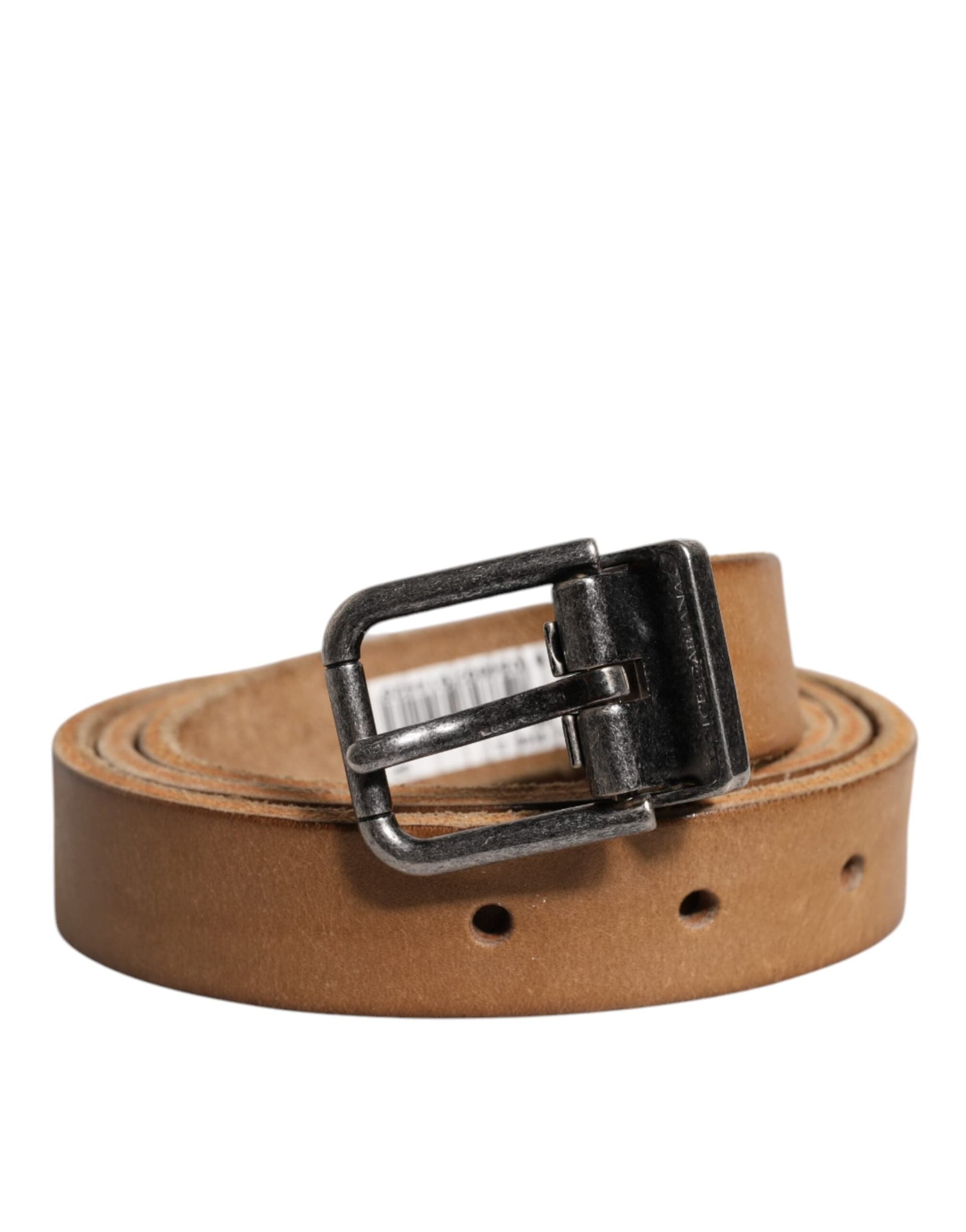 Dolce & Gabbana Brown Leather Silver Tone Metal Buckle Belt - 2