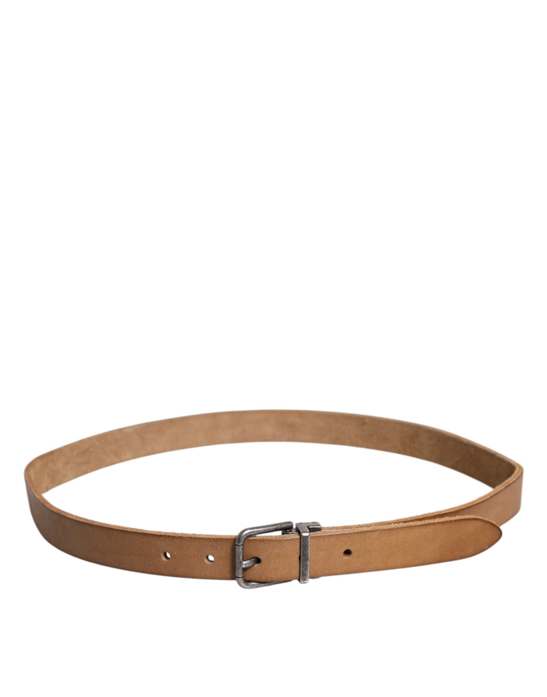 Dolce & Gabbana Brown Leather Silver Tone Metal Buckle Belt - 3