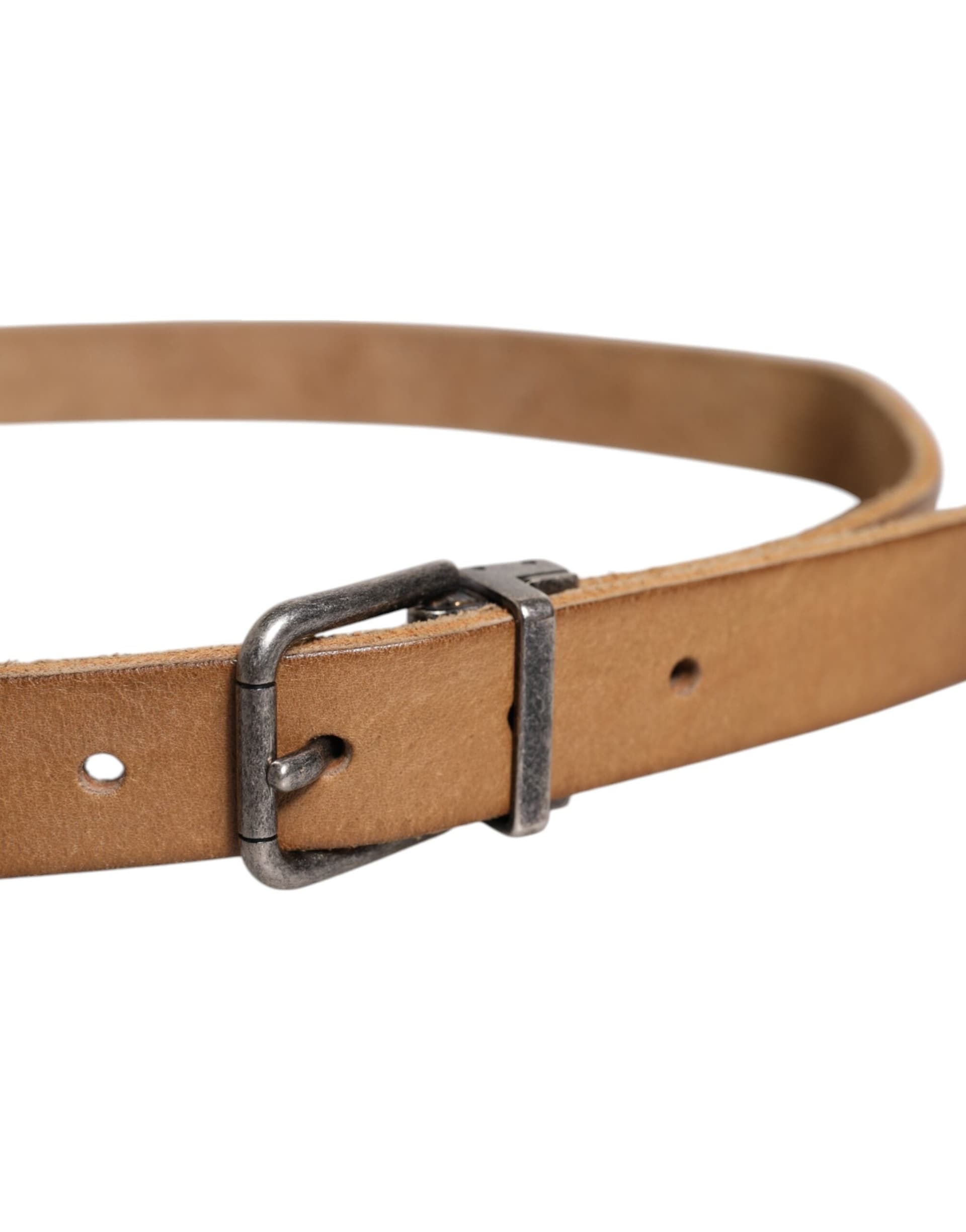 Dolce & Gabbana Brown Leather Silver Tone Metal Buckle Belt - 4