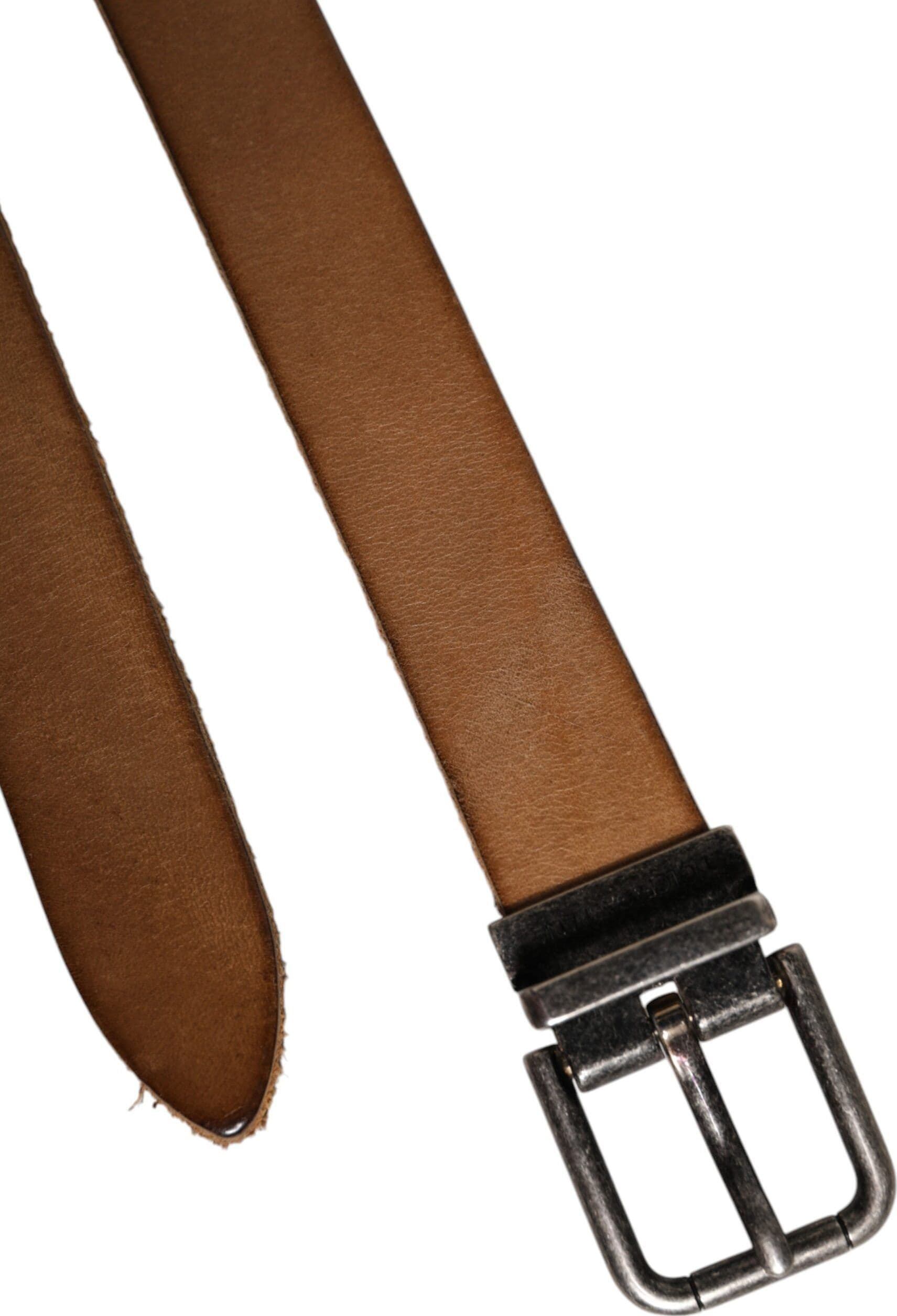 Dolce & Gabbana Brown Leather Silver Tone Metal Buckle Belt - 5