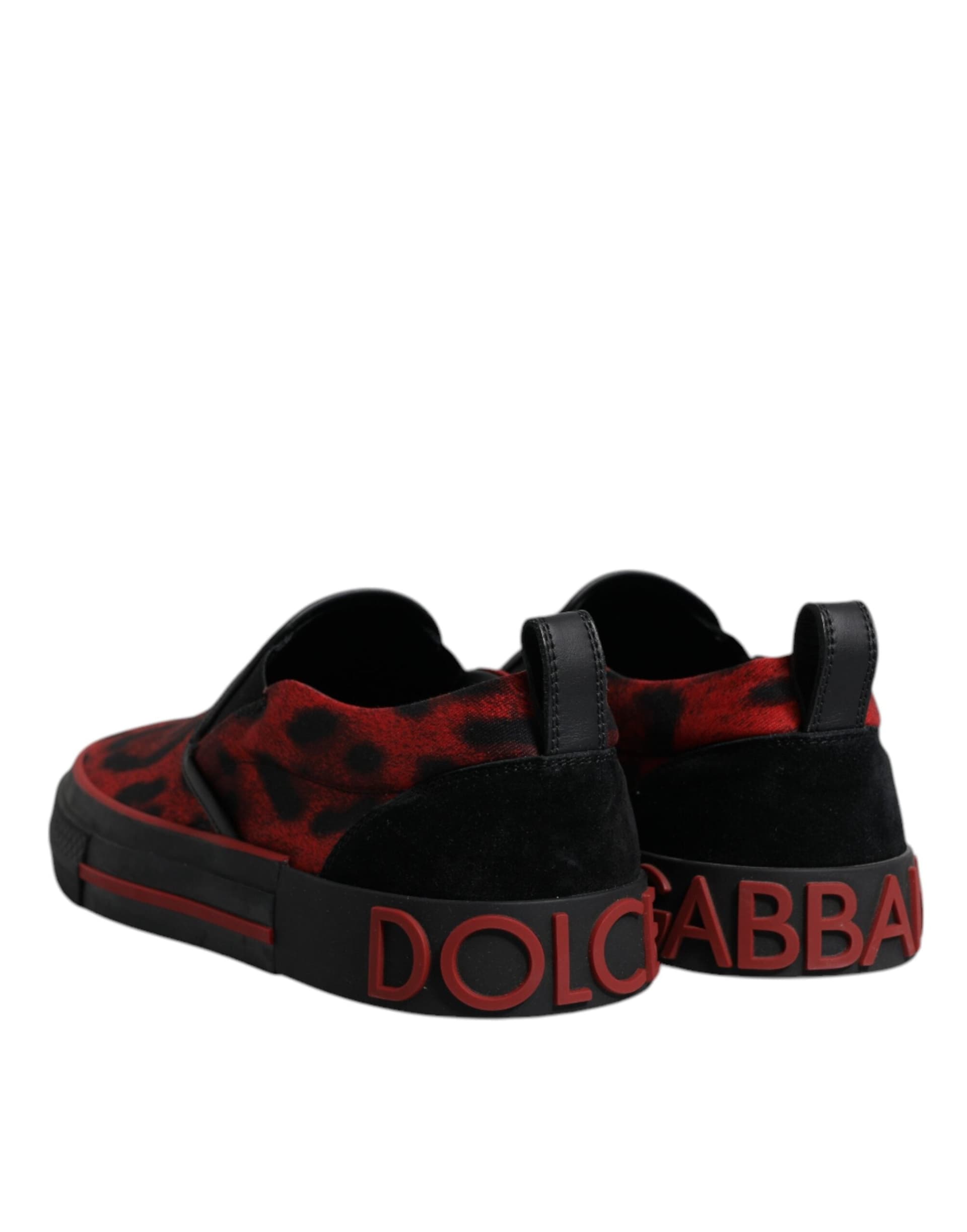 Dolce & Gabbana Red Black Leopard Cotton Men Low Top Sneakers Shoes - 4