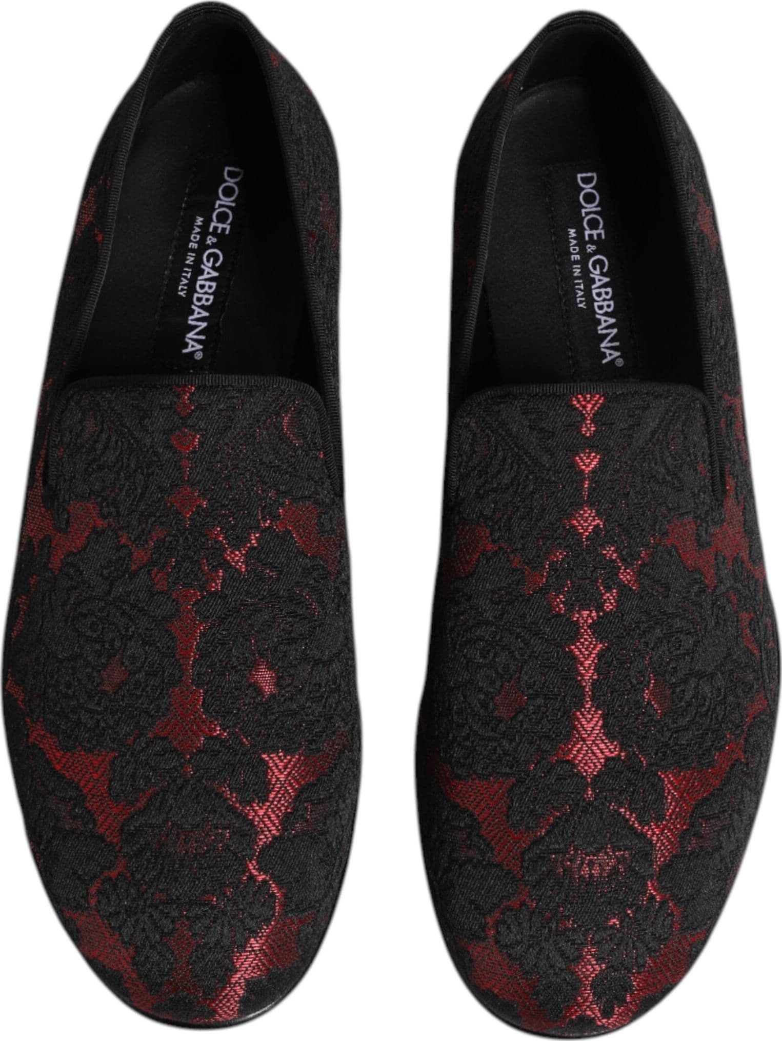 Dolce & Gabbana Red Black Jacquard Slip On Men Loafers Shoes - 2