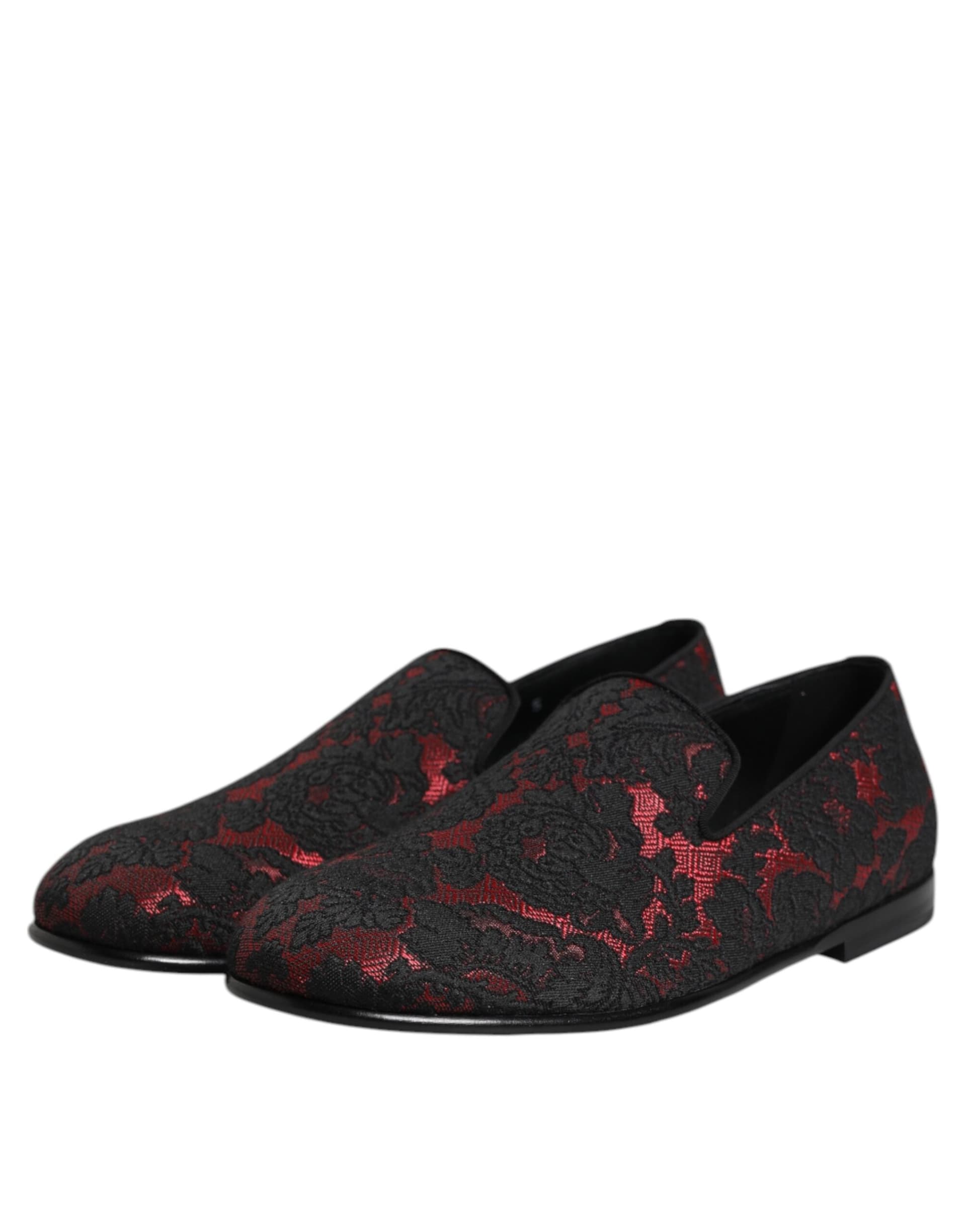 Dolce & Gabbana Red Black Jacquard Slip On Men Loafers Shoes - 3