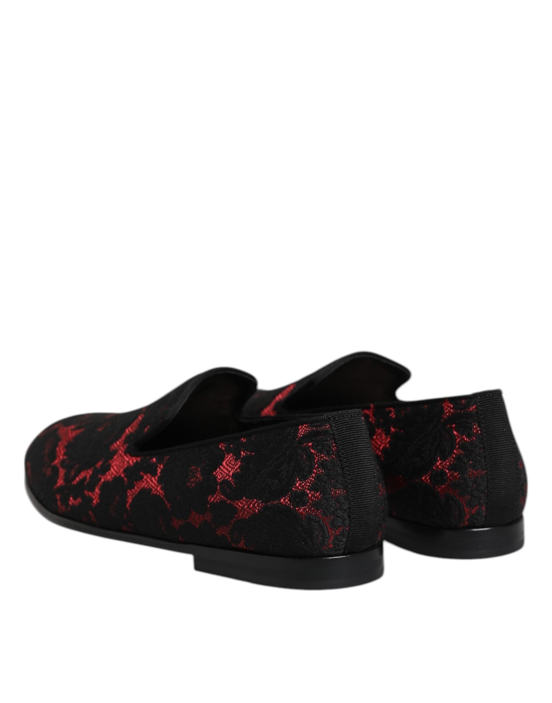 Dolce & Gabbana Red Black Jacquard Slip On Men Loafers Shoes - 4