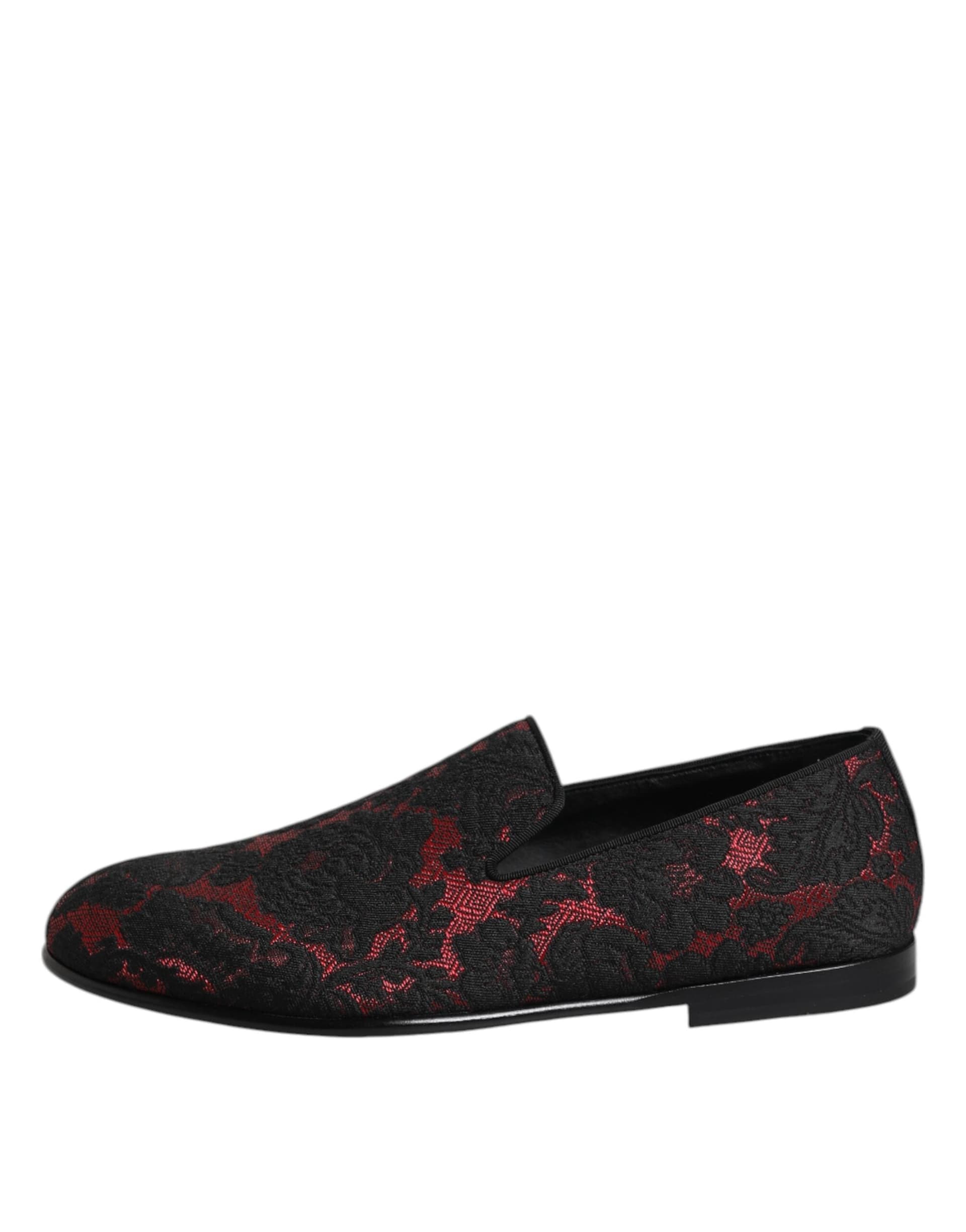 Dolce & Gabbana Red Black Jacquard Slip On Men Loafers Shoes - 5