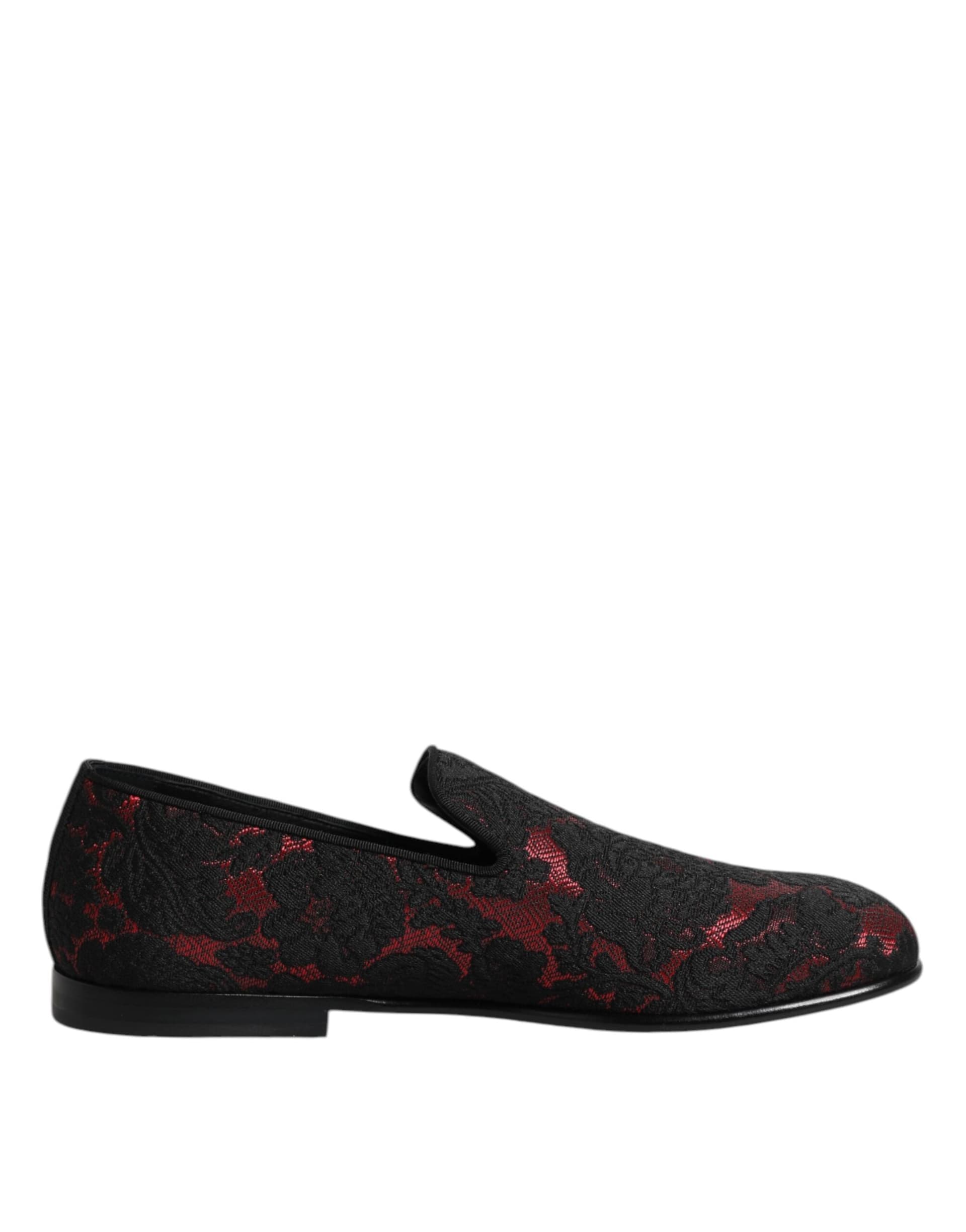 Dolce & Gabbana Red Black Jacquard Slip On Men Loafers Shoes - 7