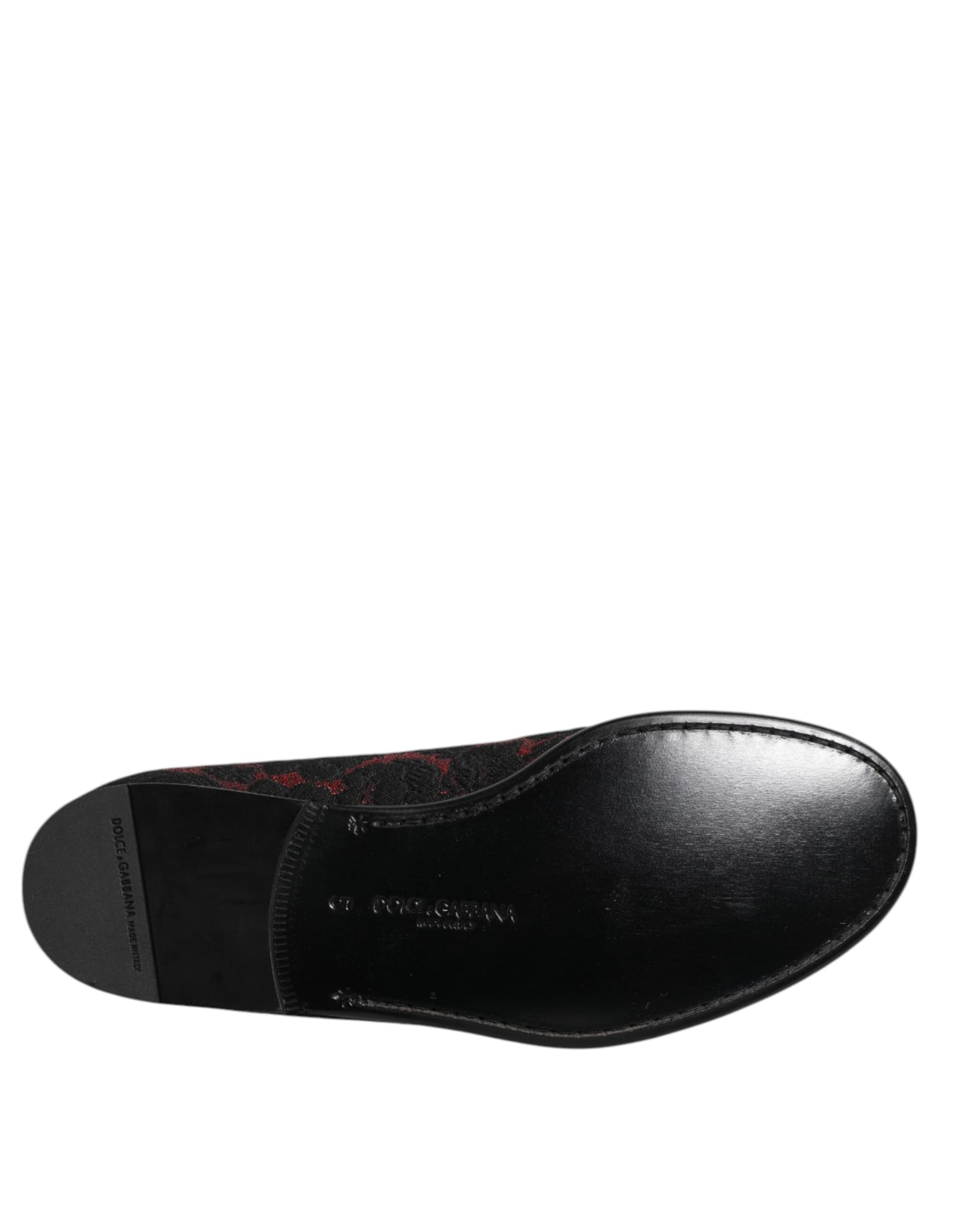 Dolce & Gabbana Red Black Jacquard Slip On Men Loafers Shoes - 8